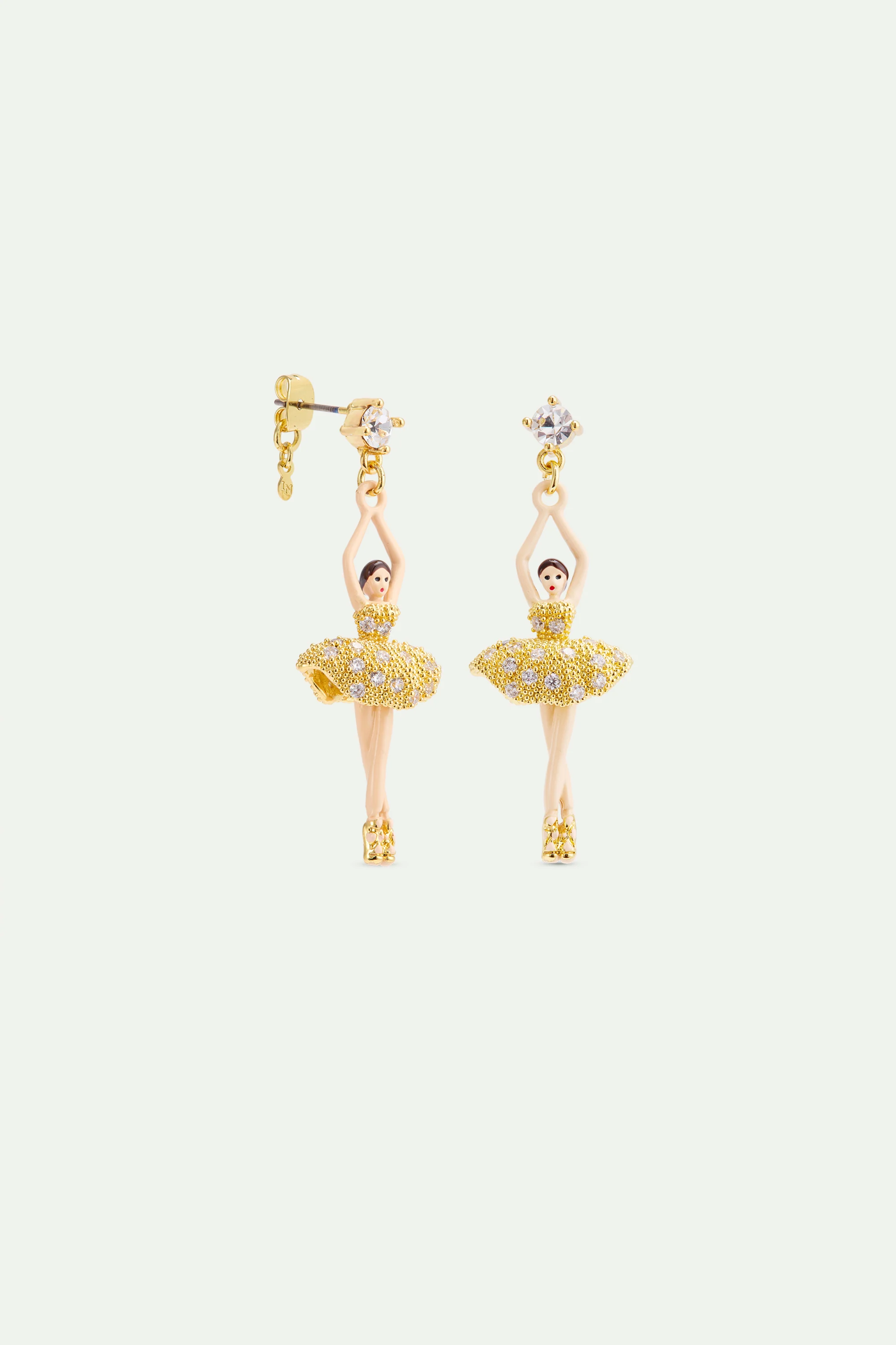 Boucles d'oreilles Ballerine perles dorées et cristaux - Image 3