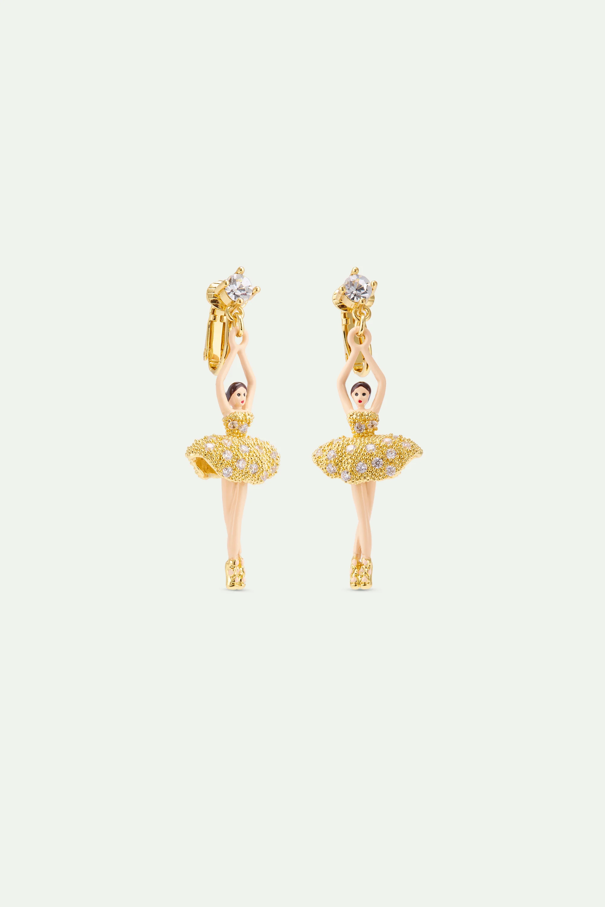 Boucles d'oreilles Ballerine perles dorées et cristaux - Image 6