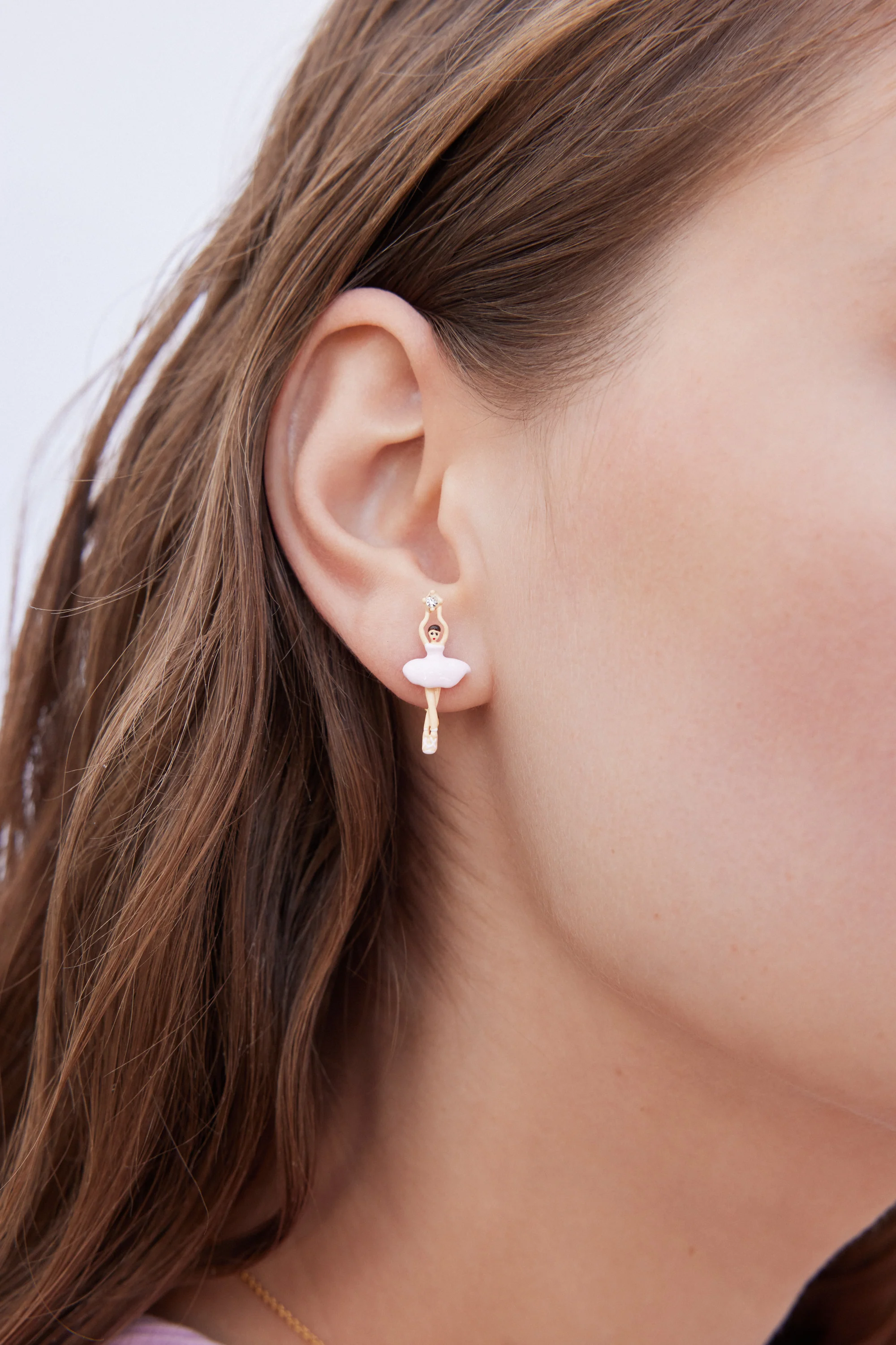 Boucles d'oreilles Ballerine rose et cristal - Image 3