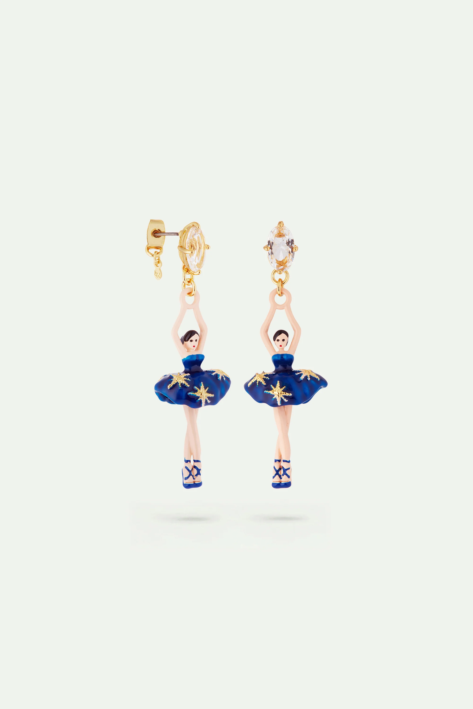Boucles d'oreilles ballerine tutu bleu nuit et étoiles dorées - Image 2