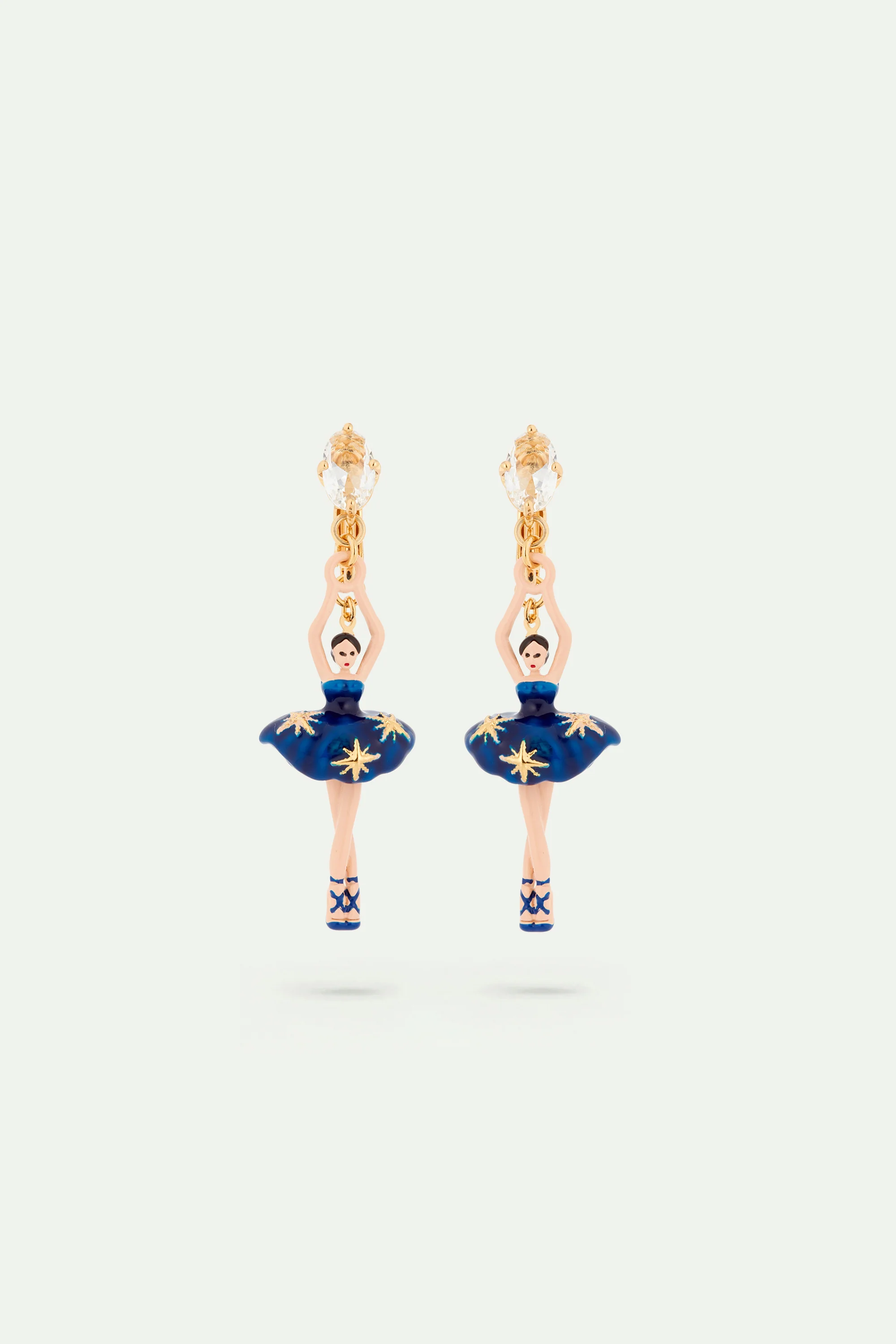 Boucles d'oreilles ballerine tutu bleu nuit et étoiles dorées - Image 3