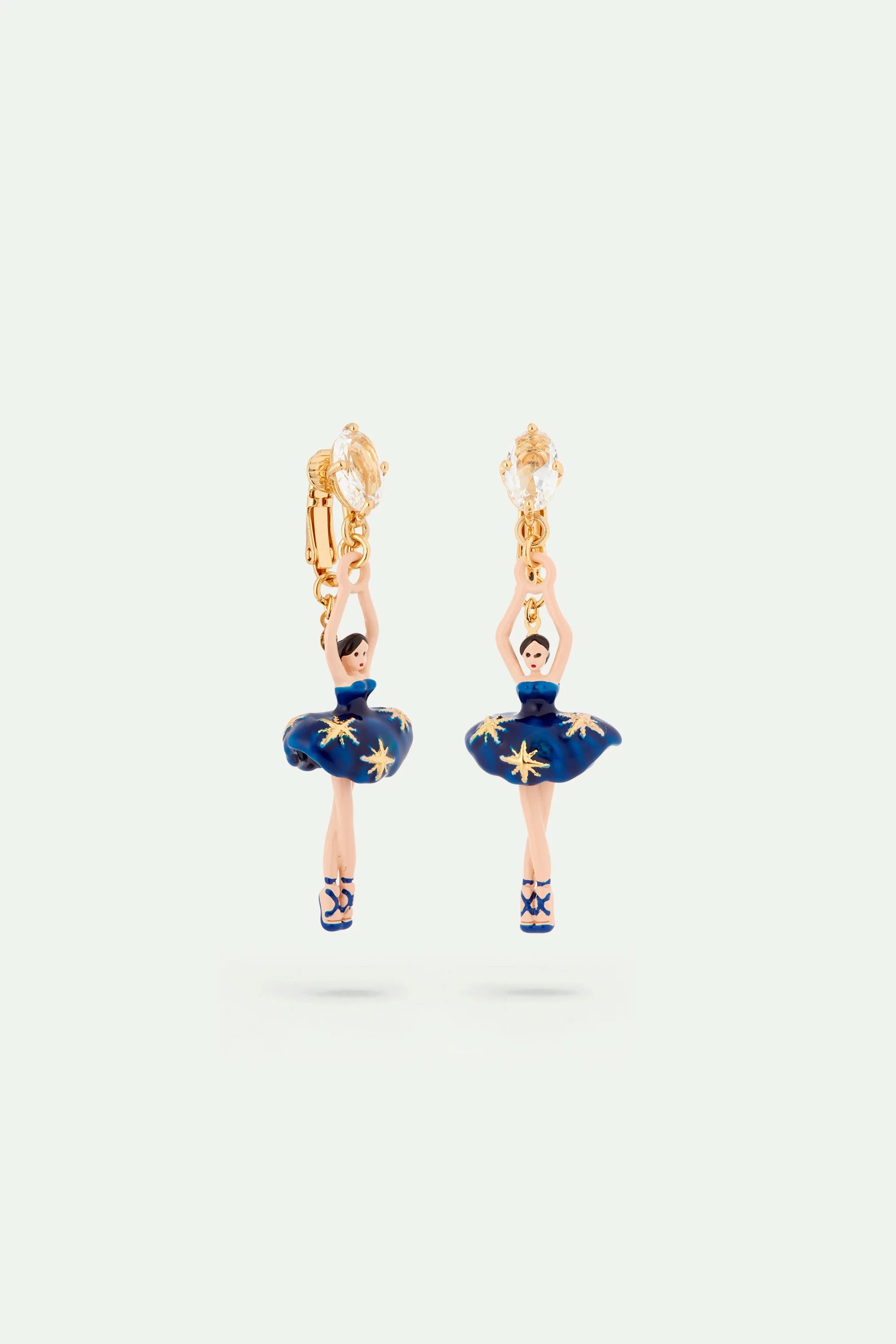 Boucles d'oreilles ballerine tutu bleu nuit et étoiles dorées - Image 5