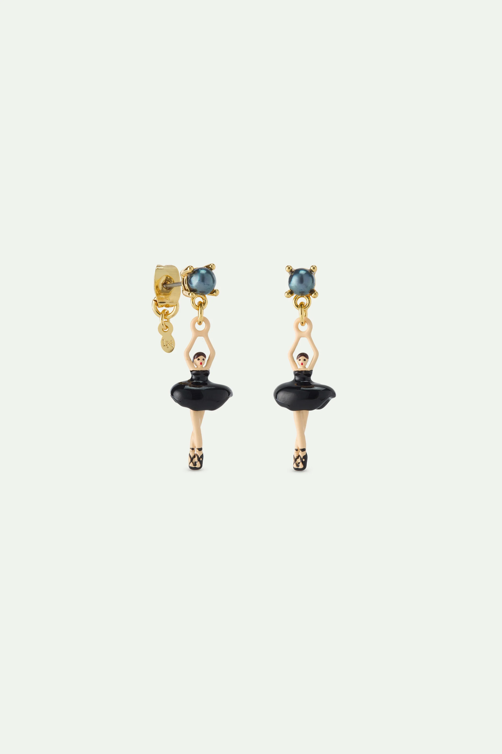 Boucles d'oreilles Ballerine tutu noir et perle de culture - Image 3