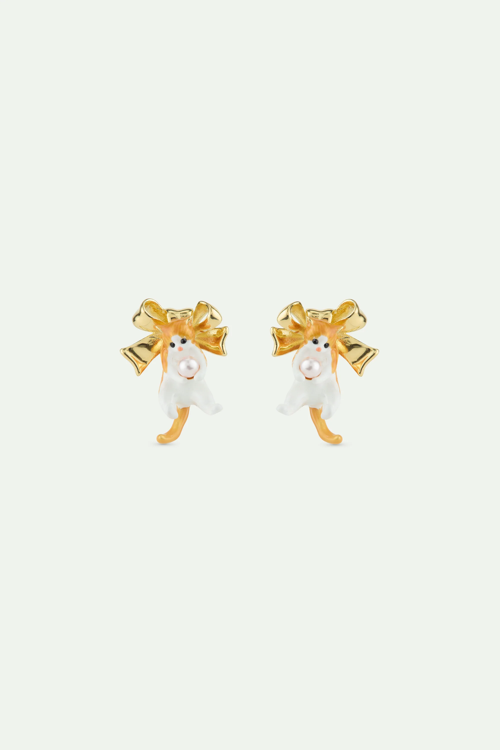 Boucles d'oreilles chaton roux et noeud doré
