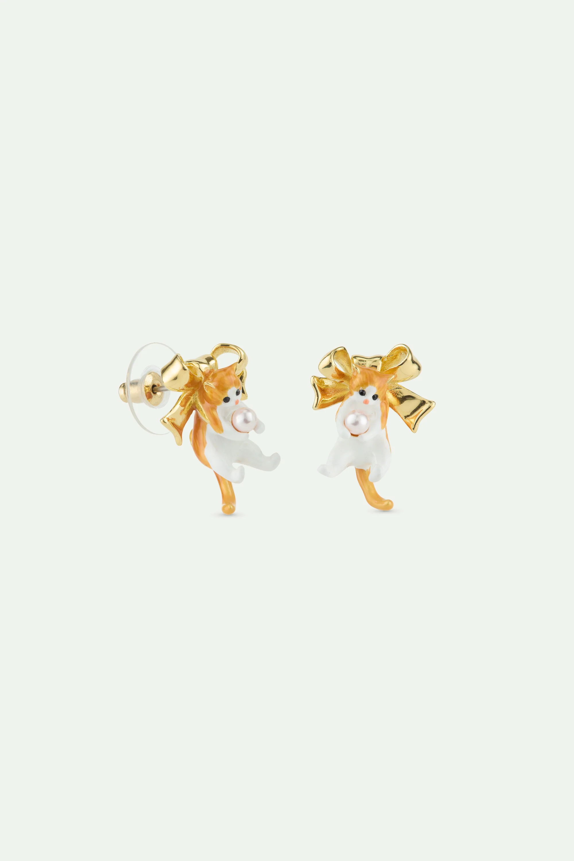 Boucles d'oreilles chaton roux et noeud doré - Image 2