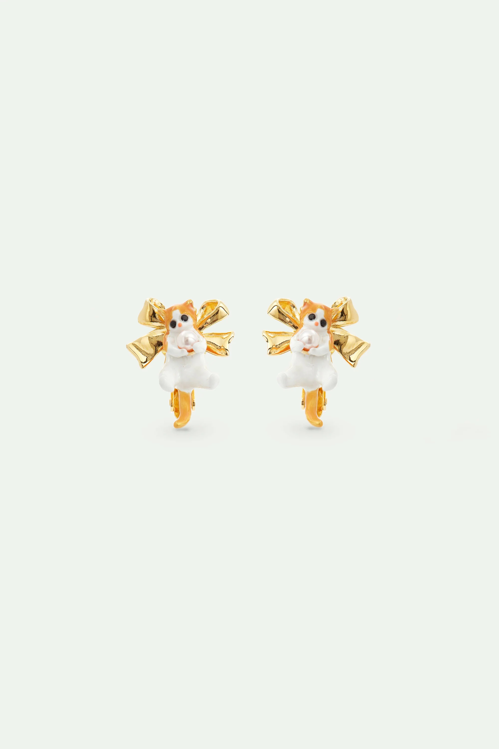 Boucles d'oreilles chaton roux et noeud doré - Image 3
