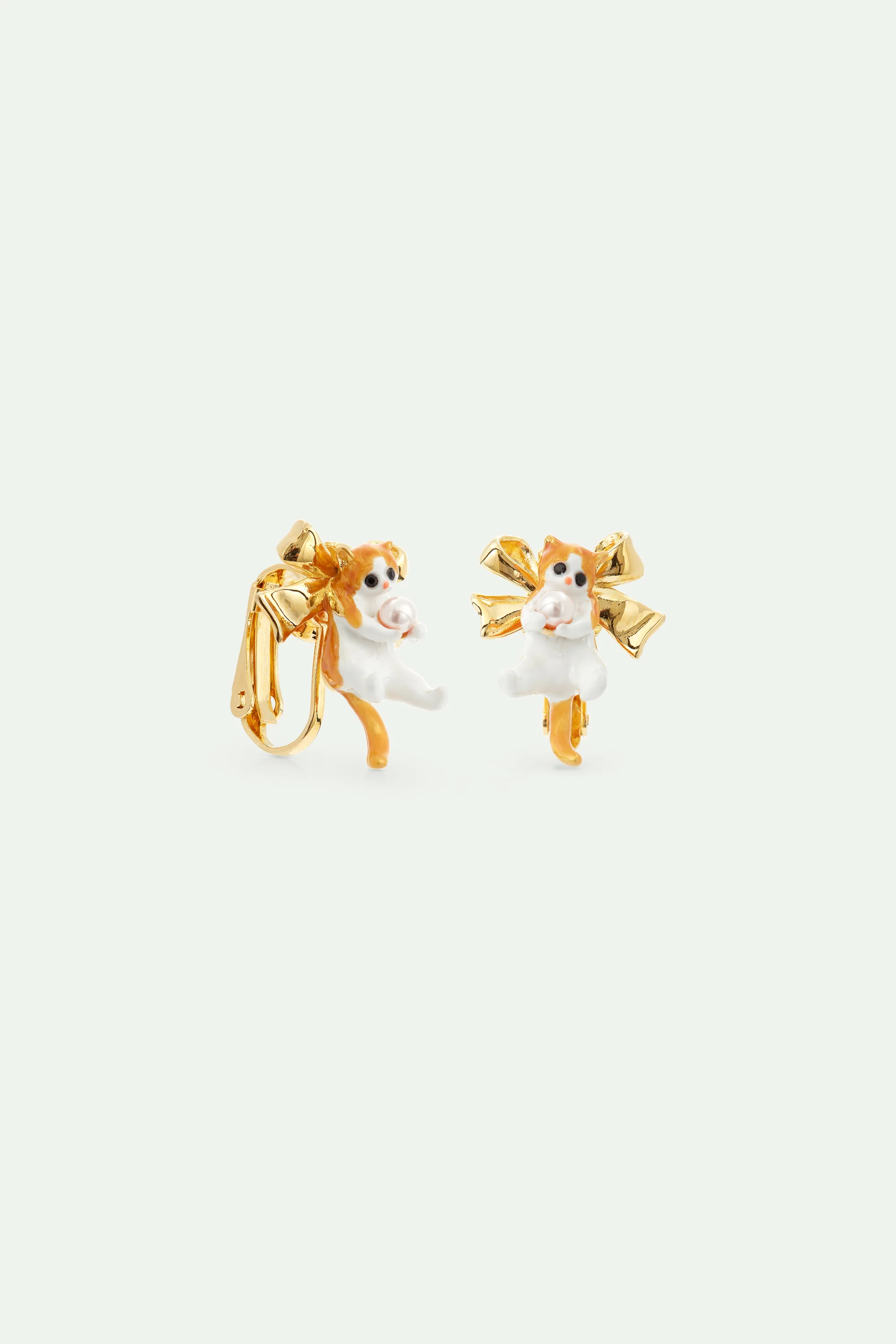 Boucles d'oreilles chaton roux et noeud doré - Image 5