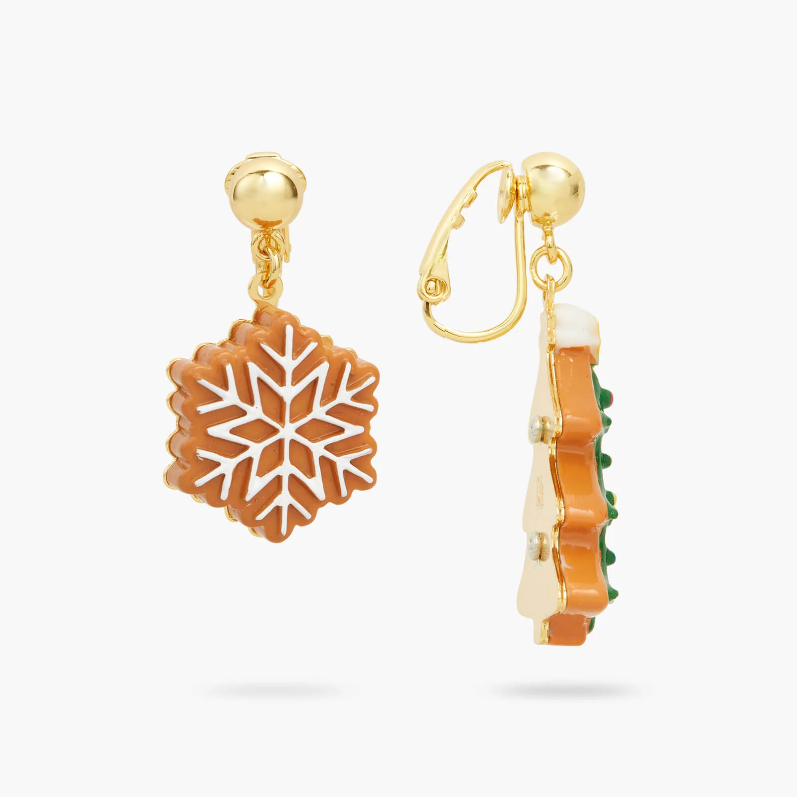 Boucles d'Oreilles Clips Asymétriques Biscuits Étoile et Sapin de Noël - Image 2