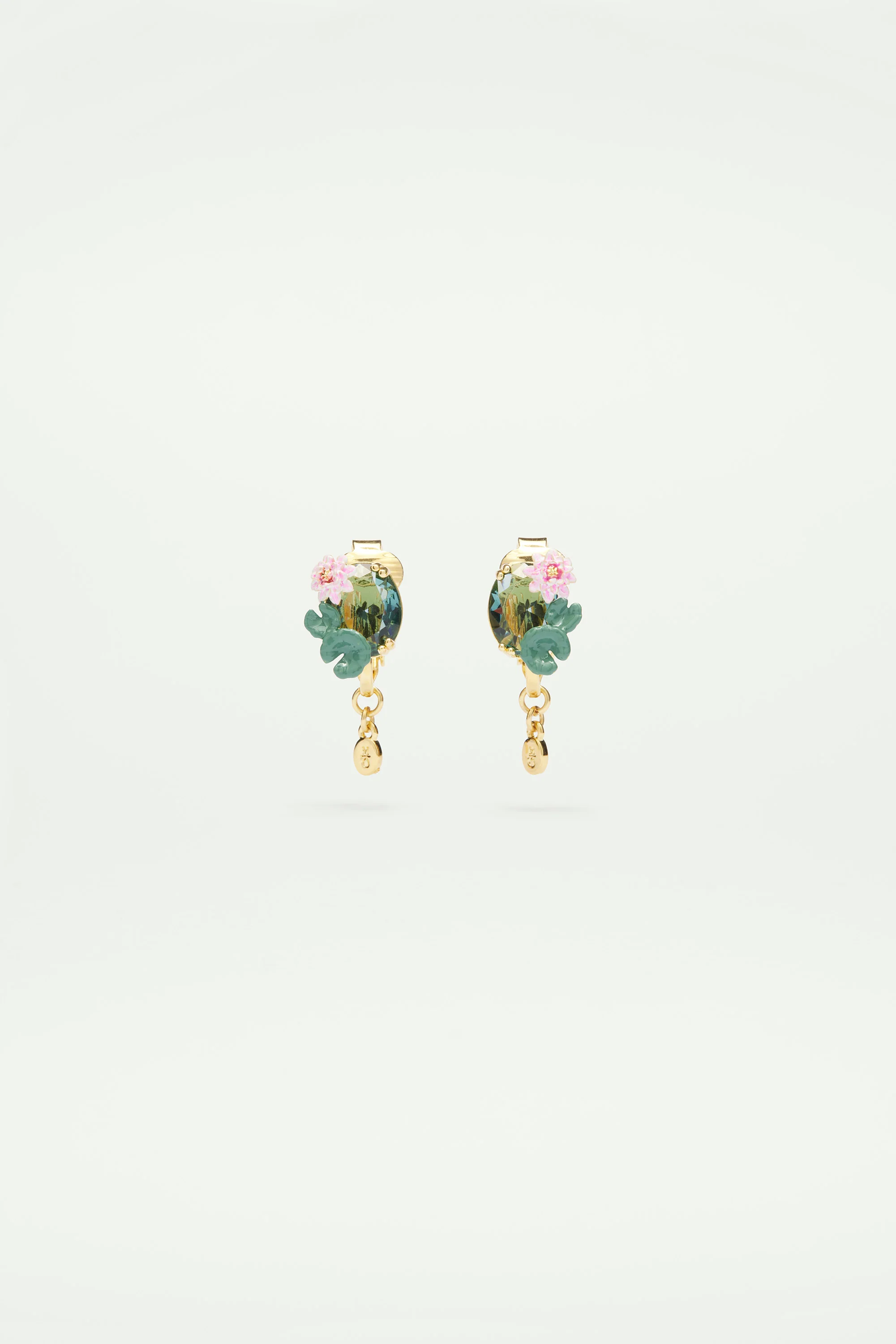 Boucles d'oreilles clips fleur de lotus et pierre bleue