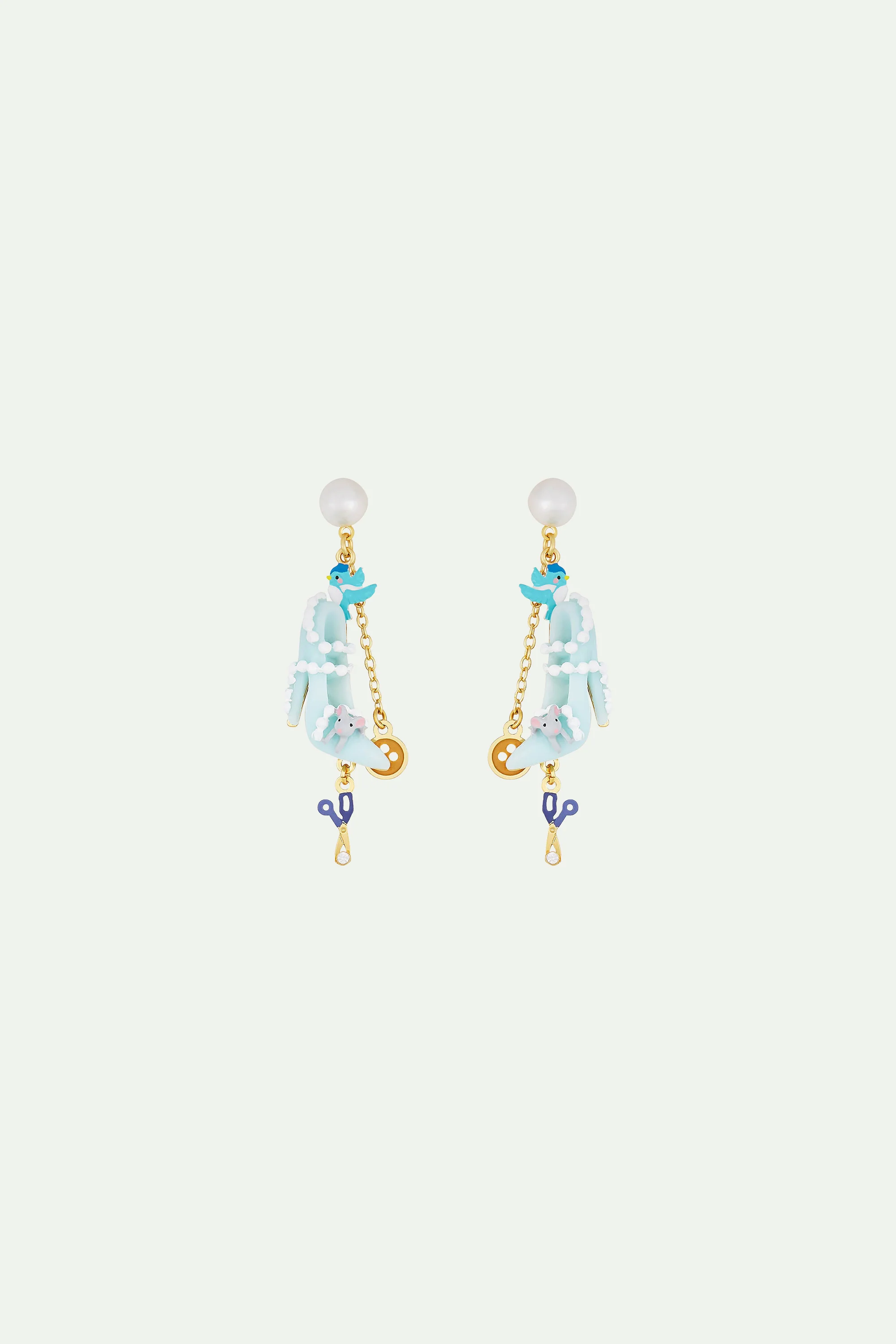 BOUCLES D'OREILLES CLIPS PERLE, SOULIER, OISEAU, BOUTON, CISEAU, PERLES ET SOURIS