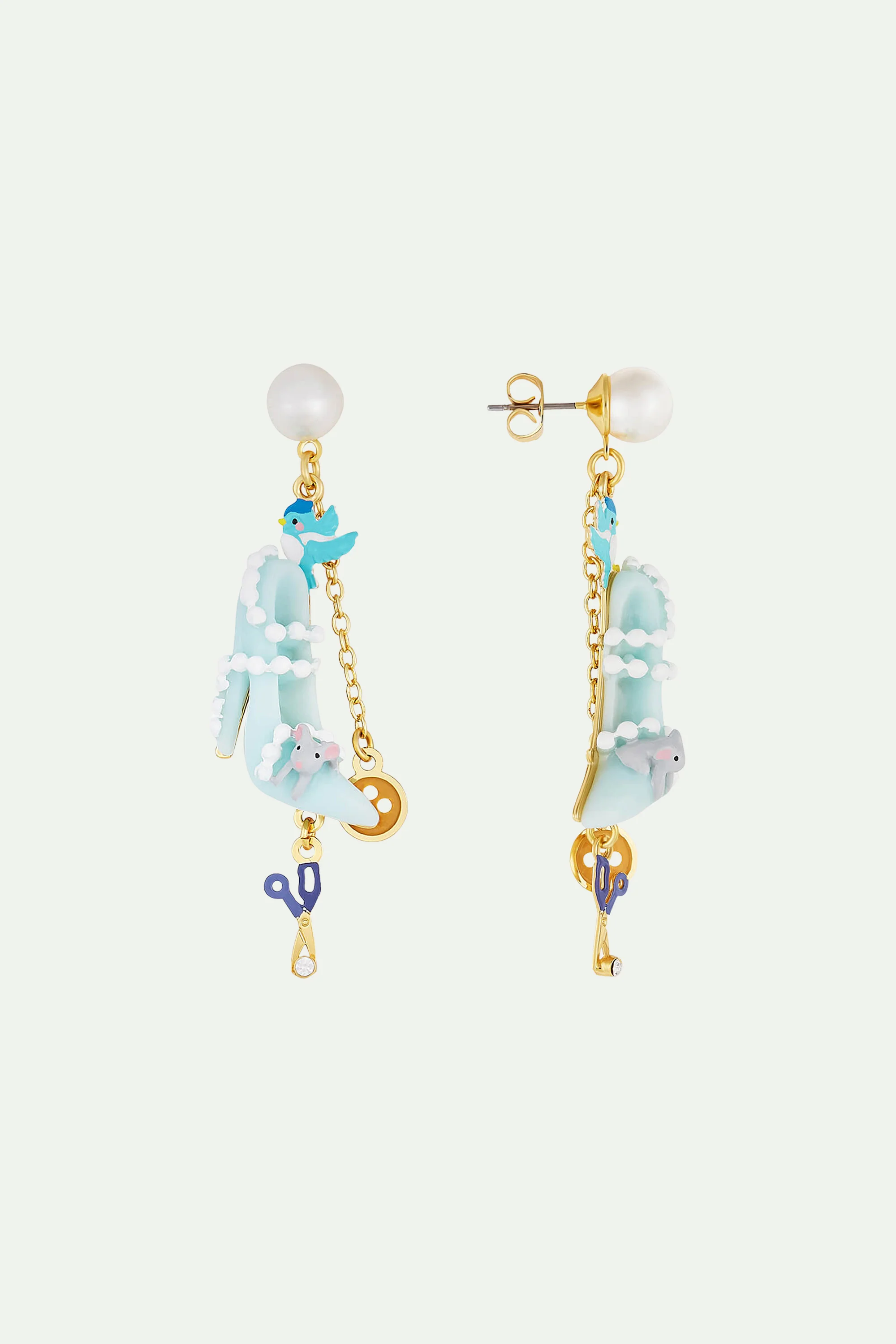 BOUCLES D'OREILLES CLIPS PERLE, SOULIER, OISEAU, BOUTON, CISEAU, PERLES ET SOURIS - Image 3