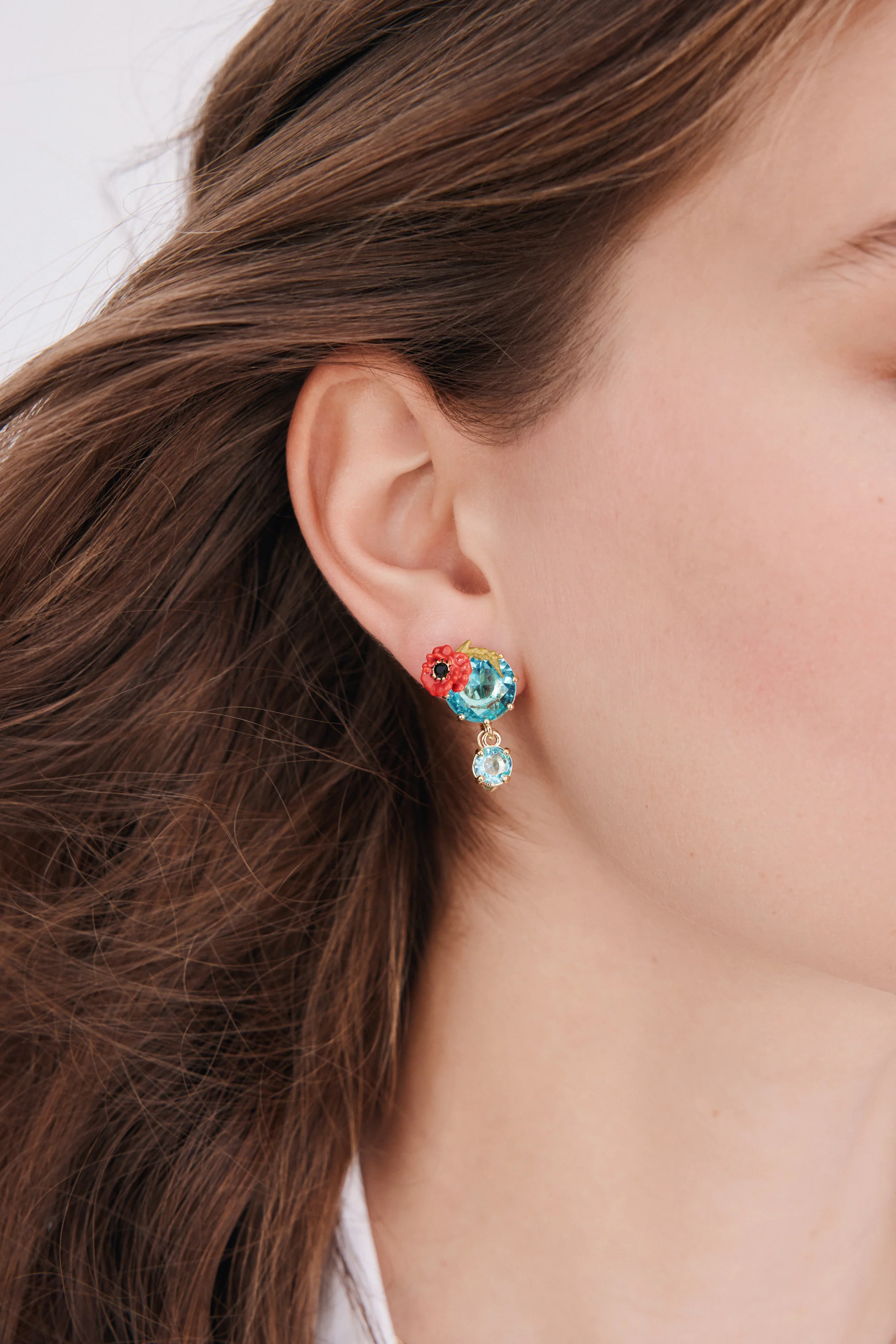 Boucles d'oreilles clips pierres rondes bleues et coquelicot