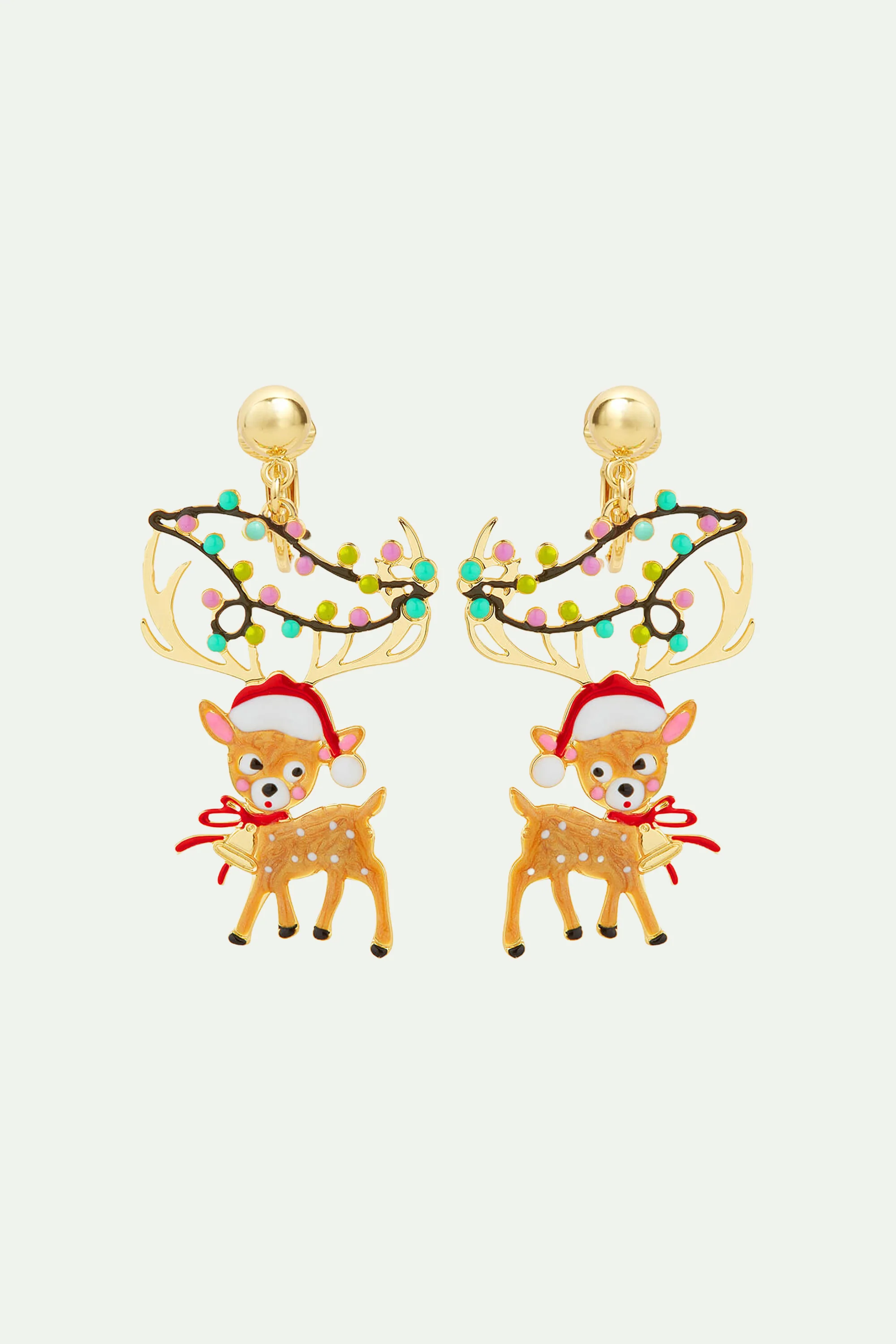 Boucles d'oreilles Clips Renne et Guirlande