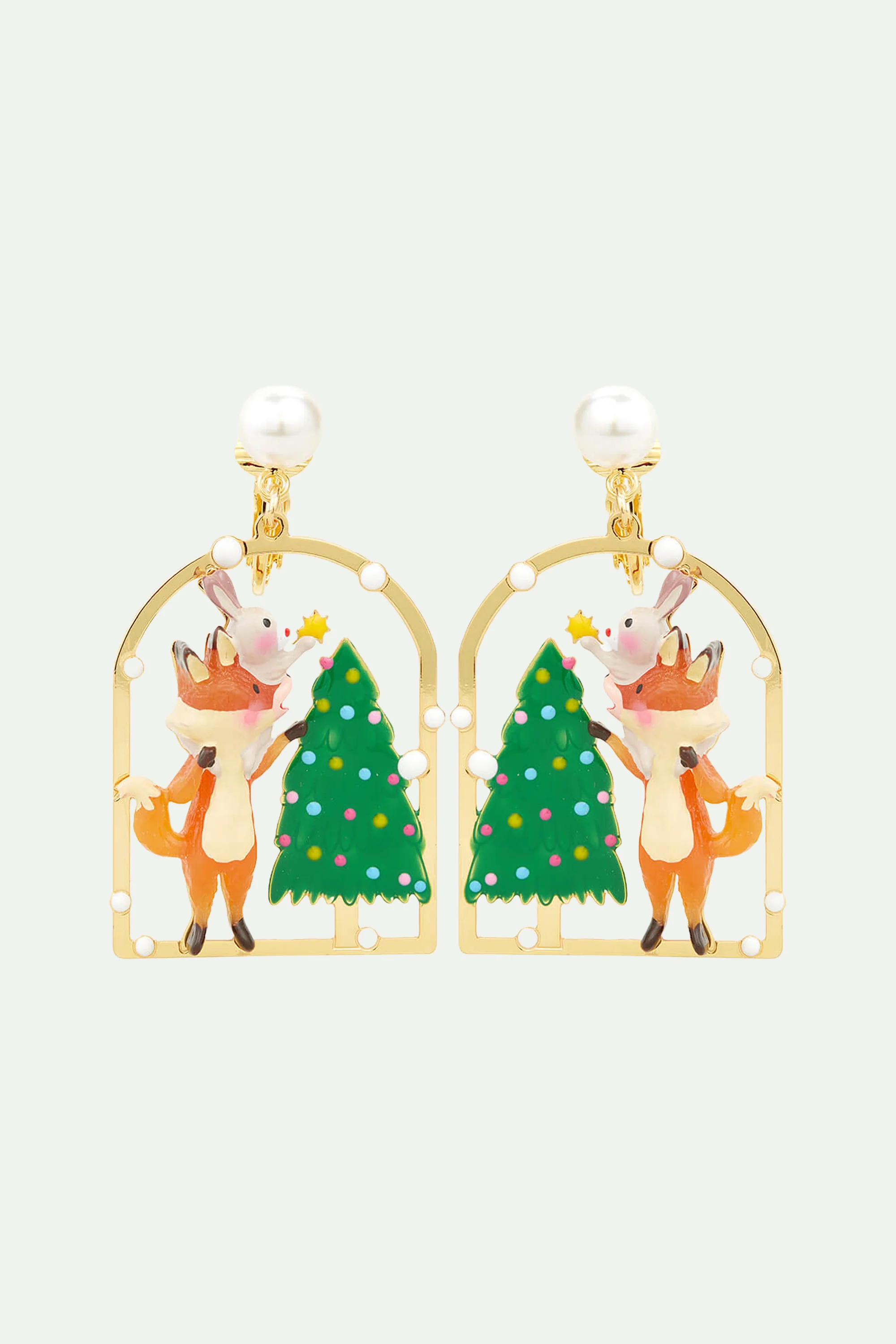 Boucles d'Oreilles Clips Sapin de Noël, Lapin et Renard