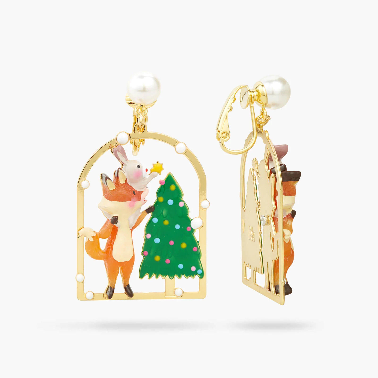 Boucles d'Oreilles Clips Sapin de Noël, Lapin et Renard - Image 2