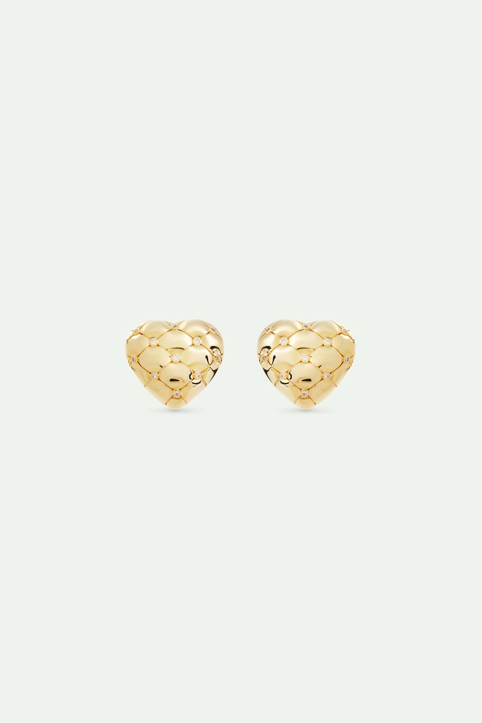 Boucles d'oreilles coeur doré matelassé et cristaux