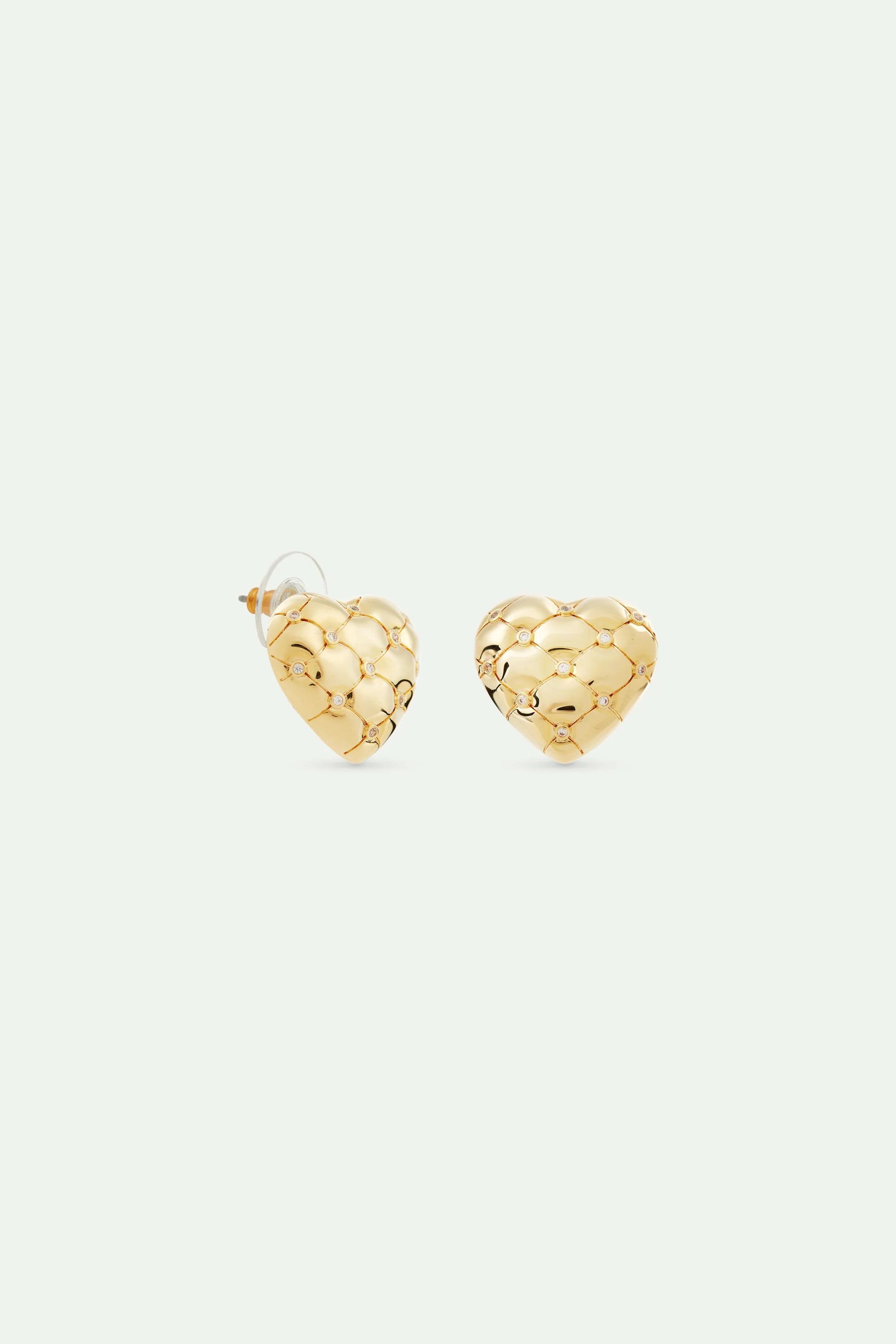 Boucles d'oreilles coeur doré matelassé et cristaux - Image 3