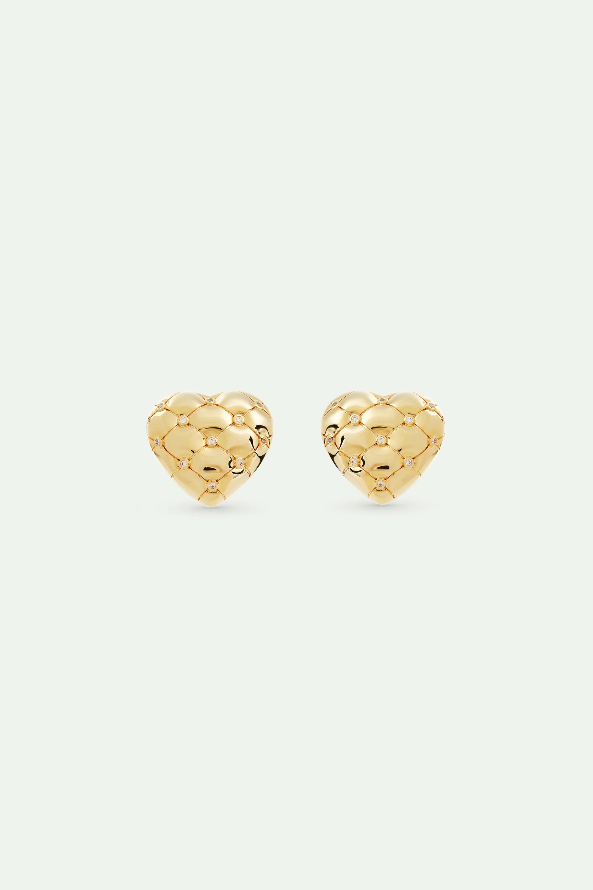 Boucles d'oreilles coeur doré matelassé et cristaux - Image 4