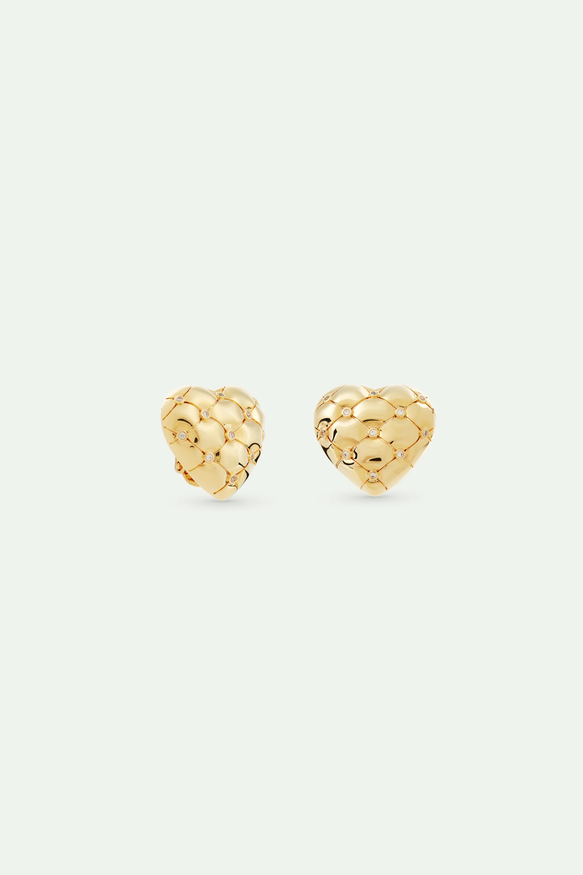 Boucles d'oreilles coeur doré matelassé et cristaux - Image 5