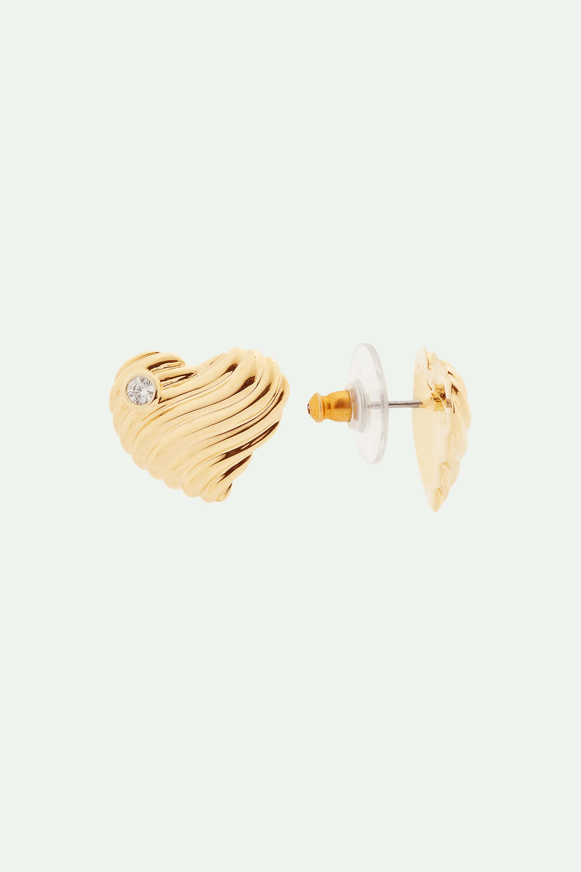Boucles d'oreilles coeur strié et oxyde de zirconium - Image 3