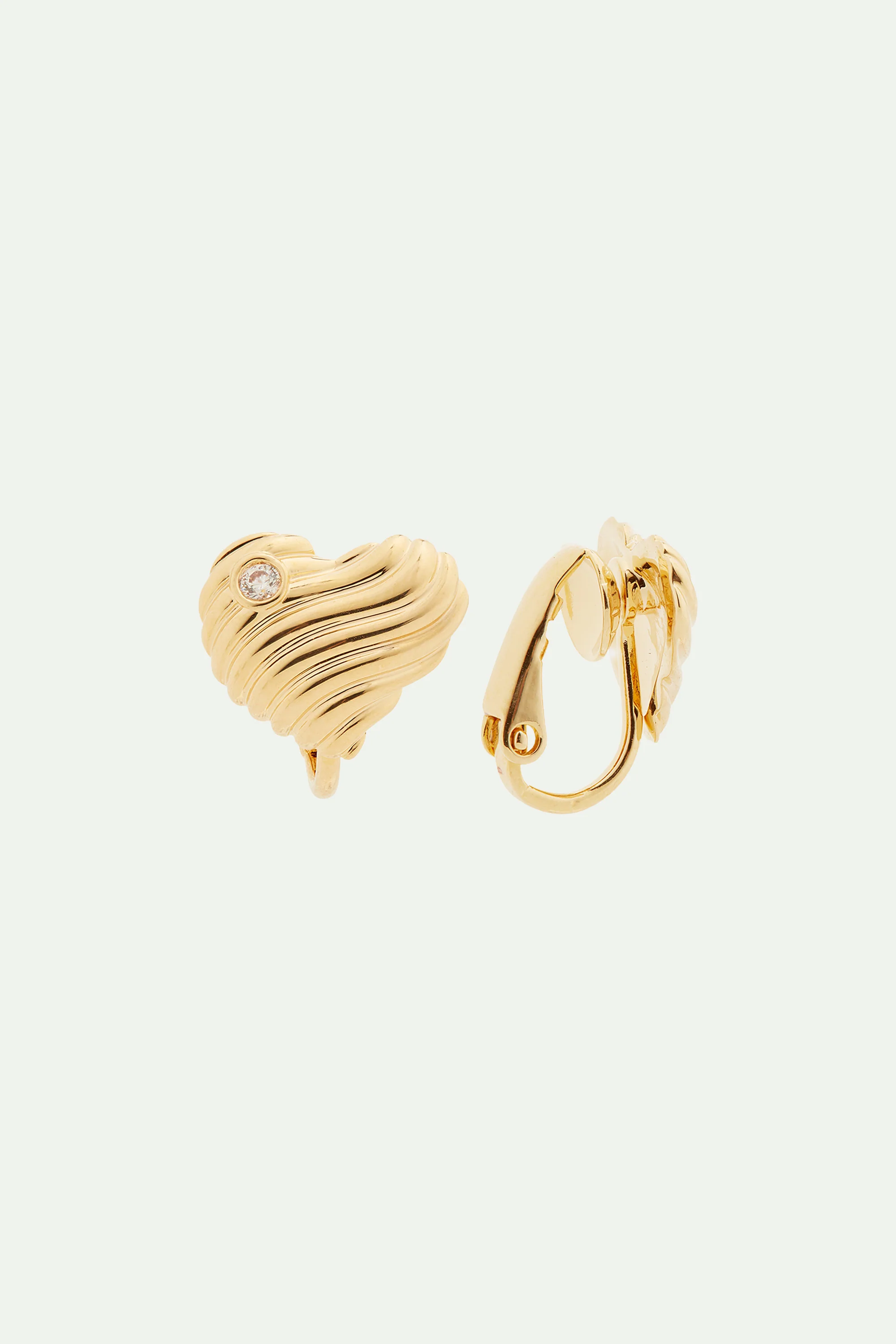 Boucles d'oreilles coeur strié et oxyde de zirconium - Image 5