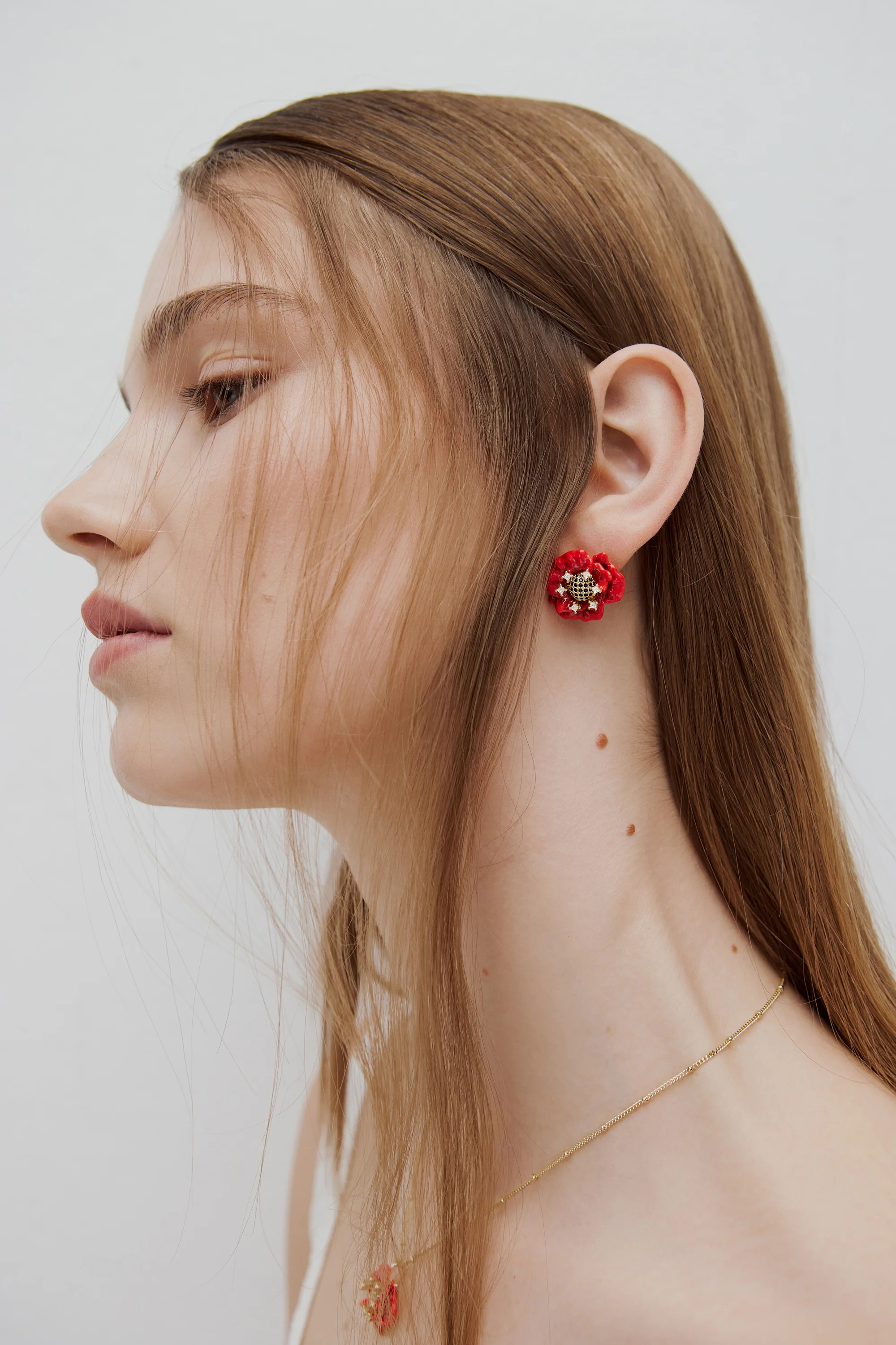 Boucles d'oreilles coquelicot rouge et oxydes de ziconium - Image 2