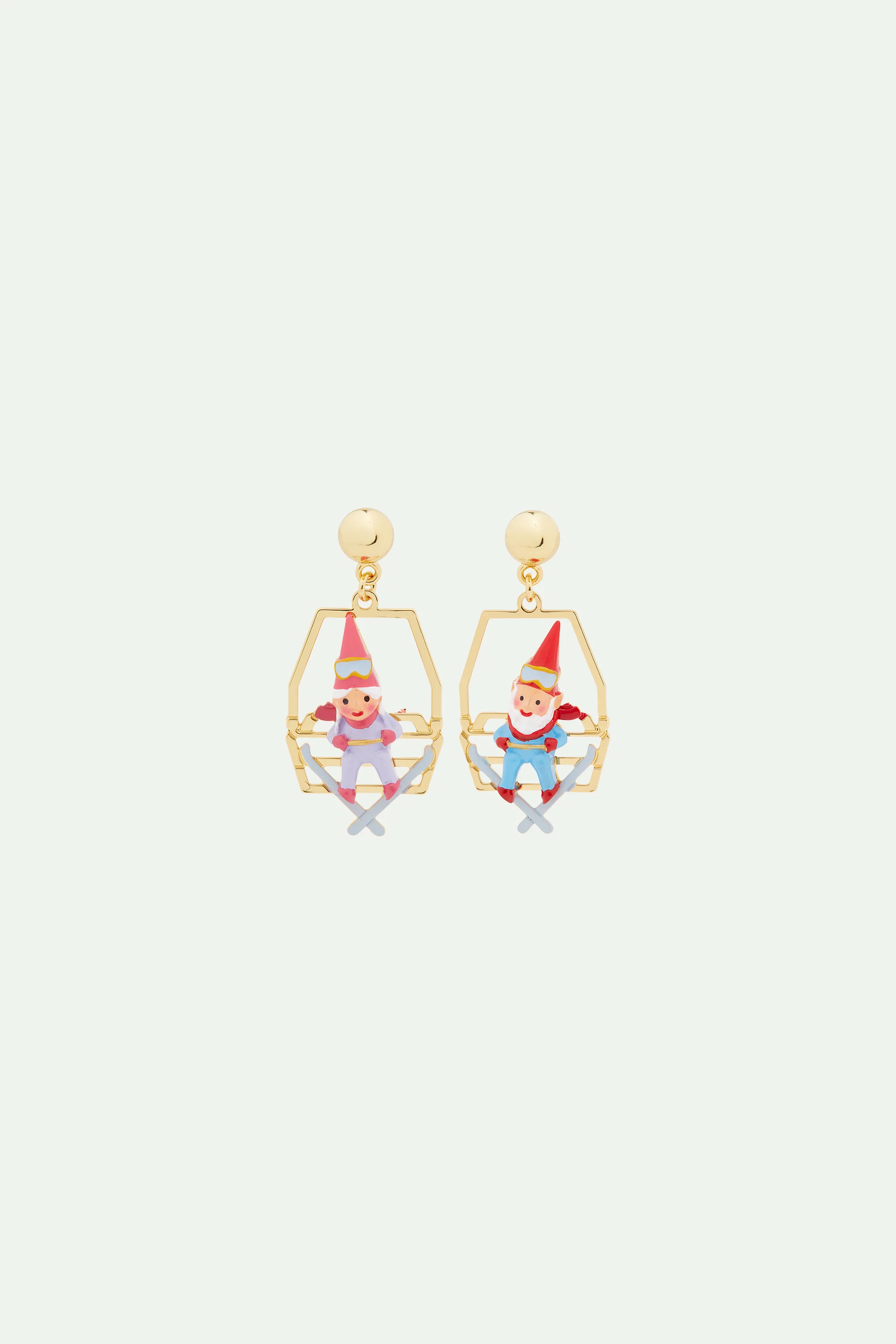 Boucles d'oreilles couple de nains en télésiège