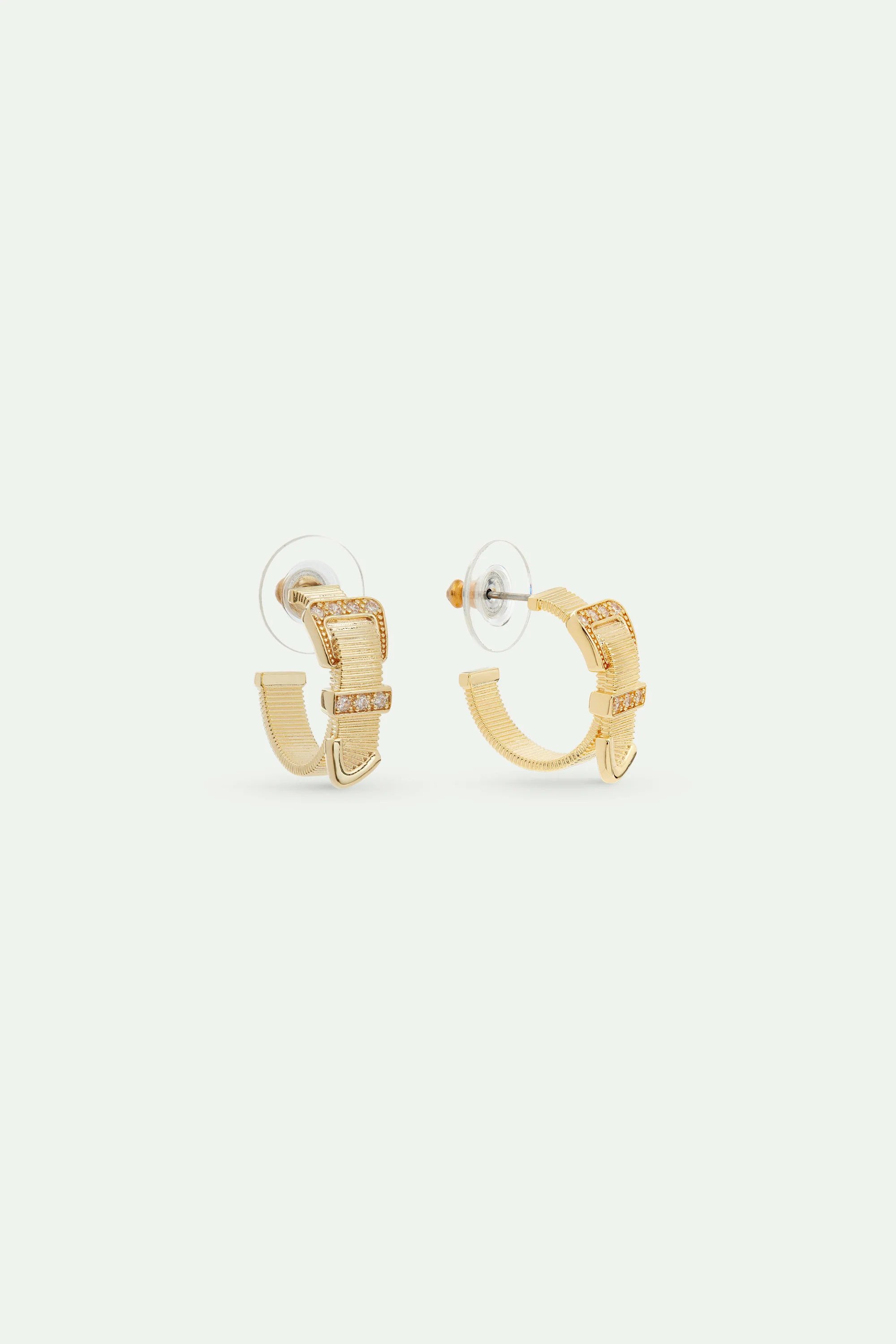 Boucles d'oreilles créoles ceinture en laiton doré et cristaux - Image 2