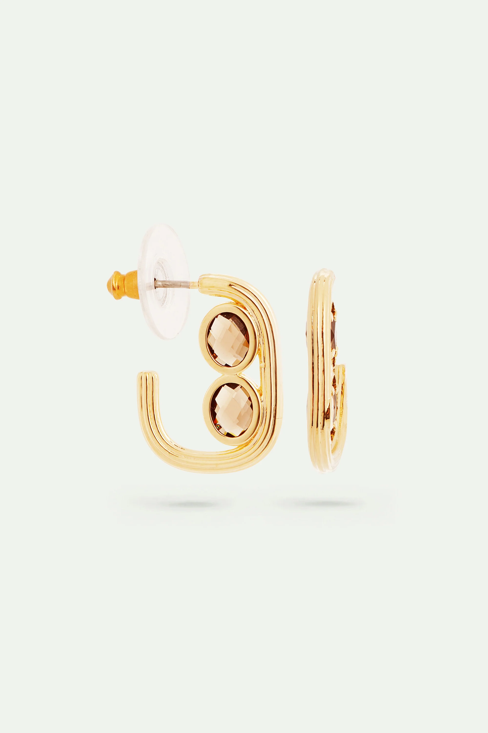 Boucles d'oreilles créoles dorées et verres facettés - Image 2
