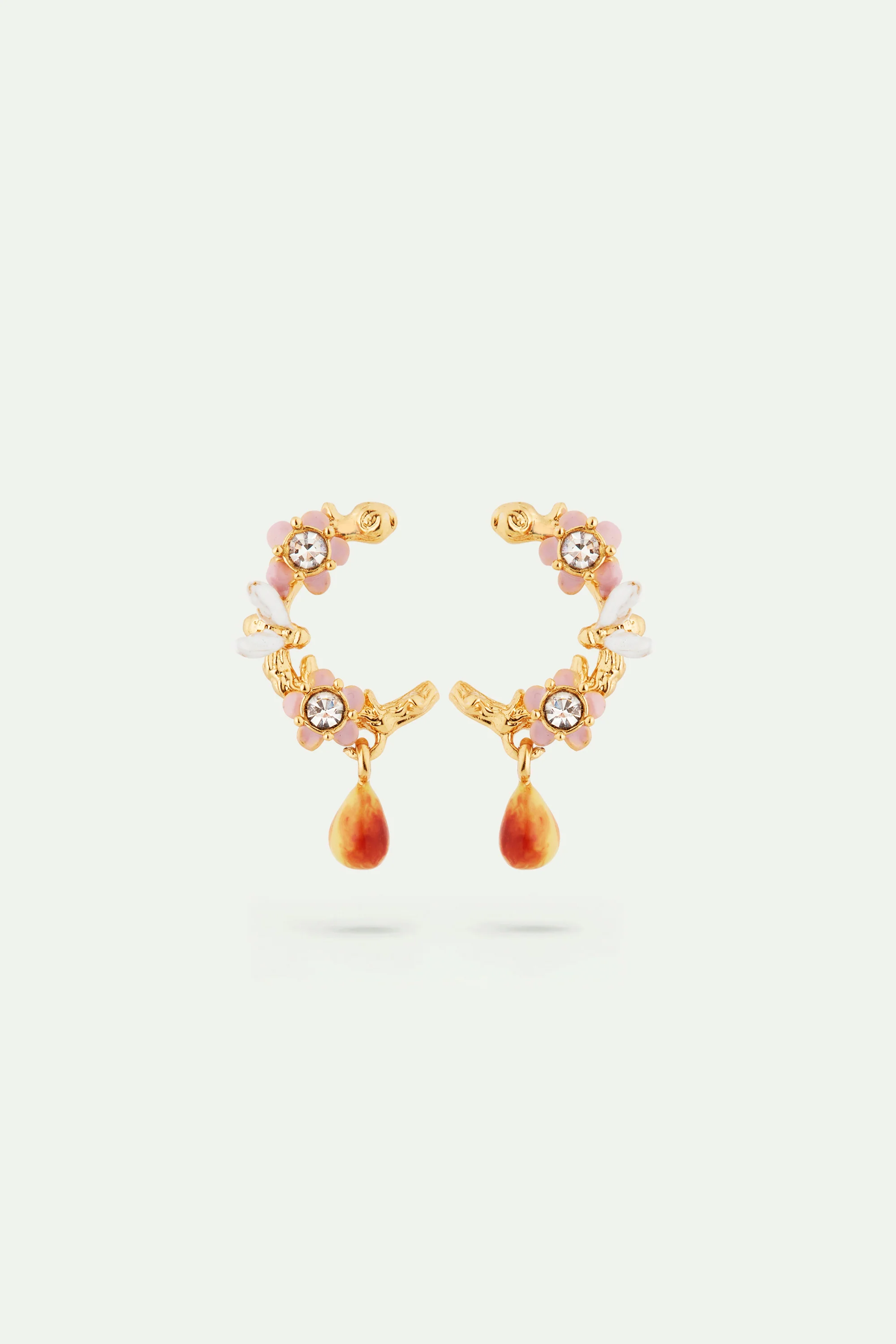 Boucles d'oreilles créoles fleurs de pommier, poire et abeille