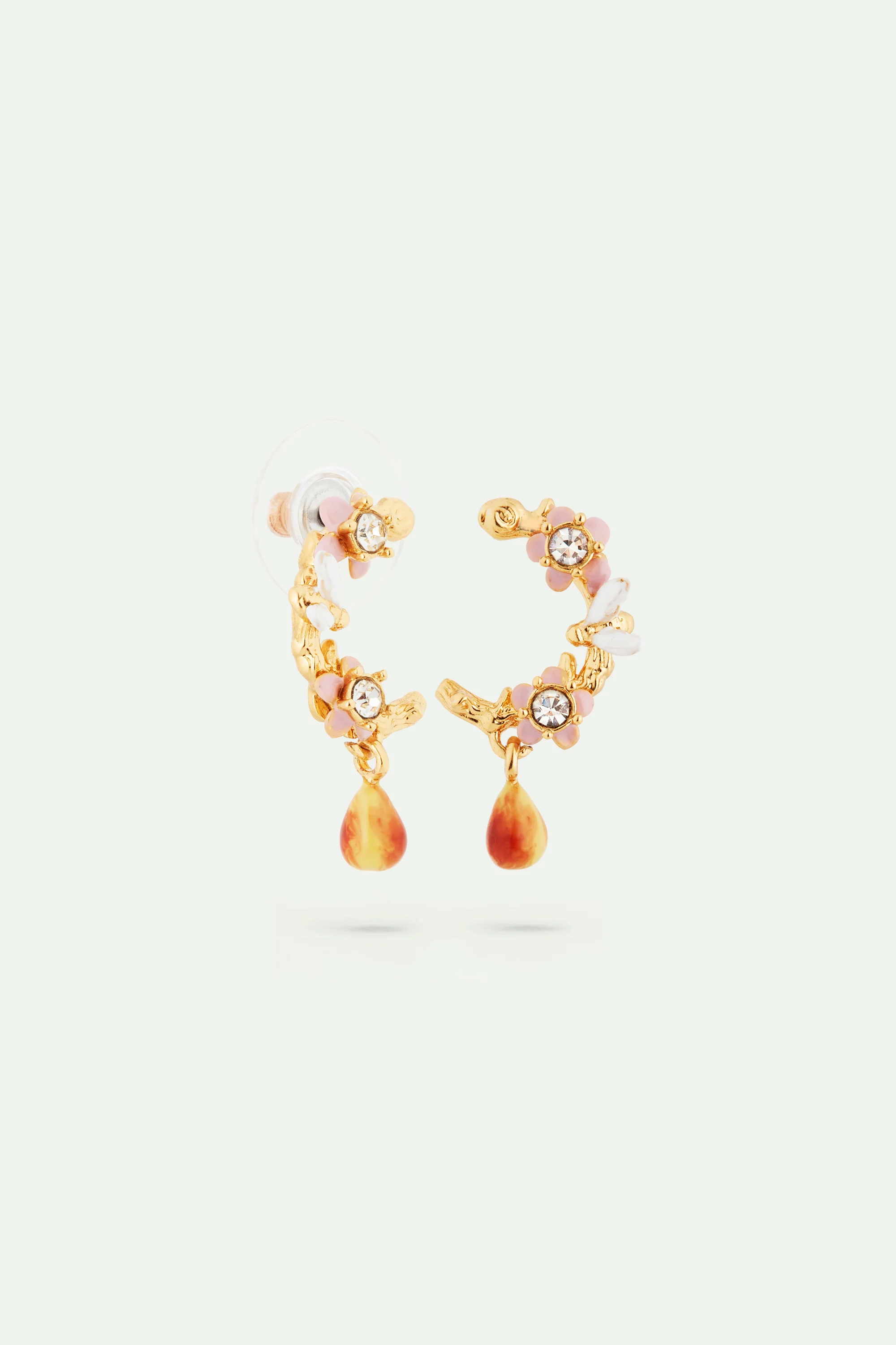 Boucles d'oreilles créoles fleurs de pommier, poire et abeille - Image 3