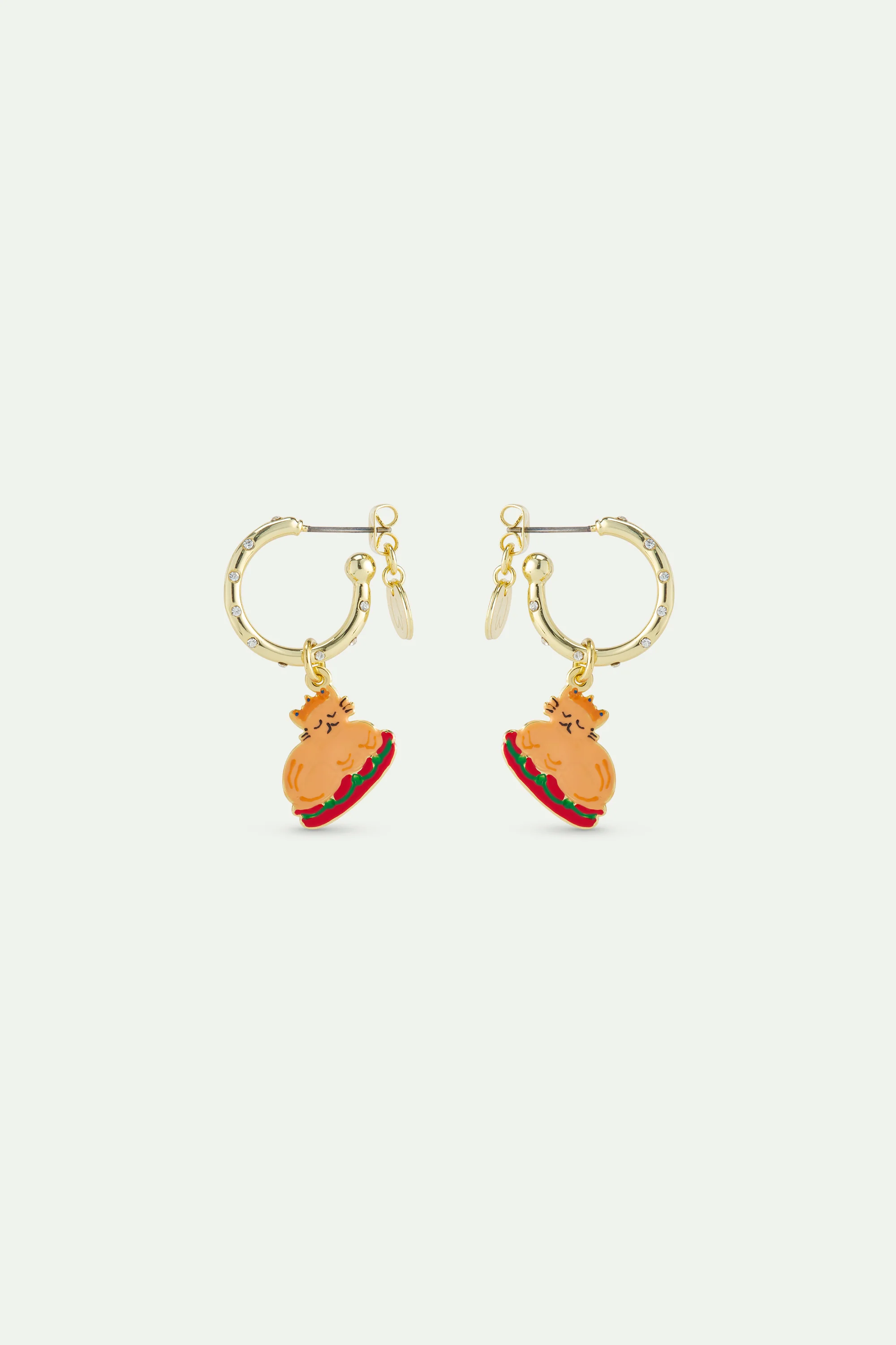 Boucles d'oreilles créoles strass blancs et charm's chat
