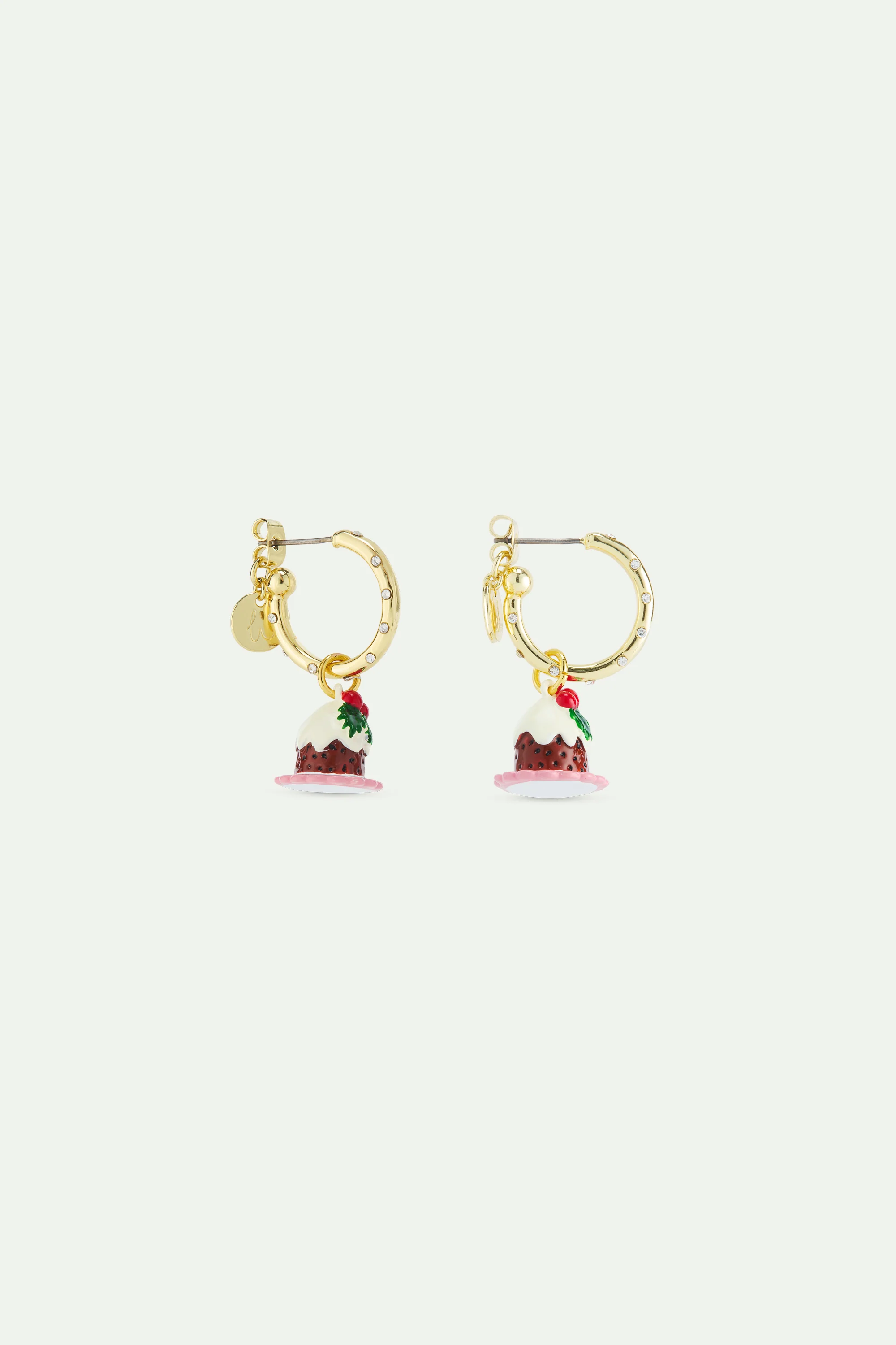 Boucles d'oreilles créoles strass blancs et charm's pudding - Image 2