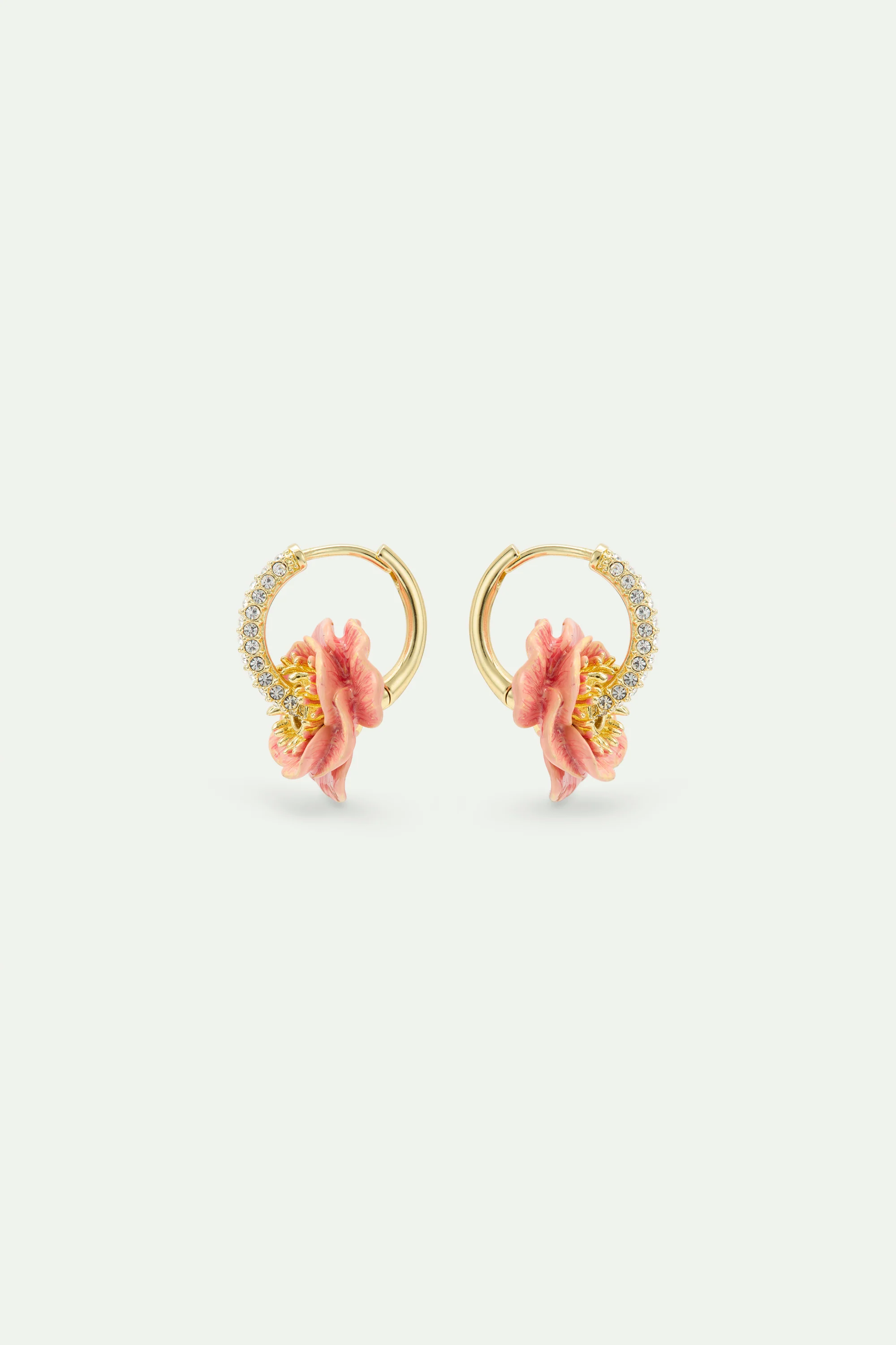 Boucles d'oreilles créoles strassées et anémone rose