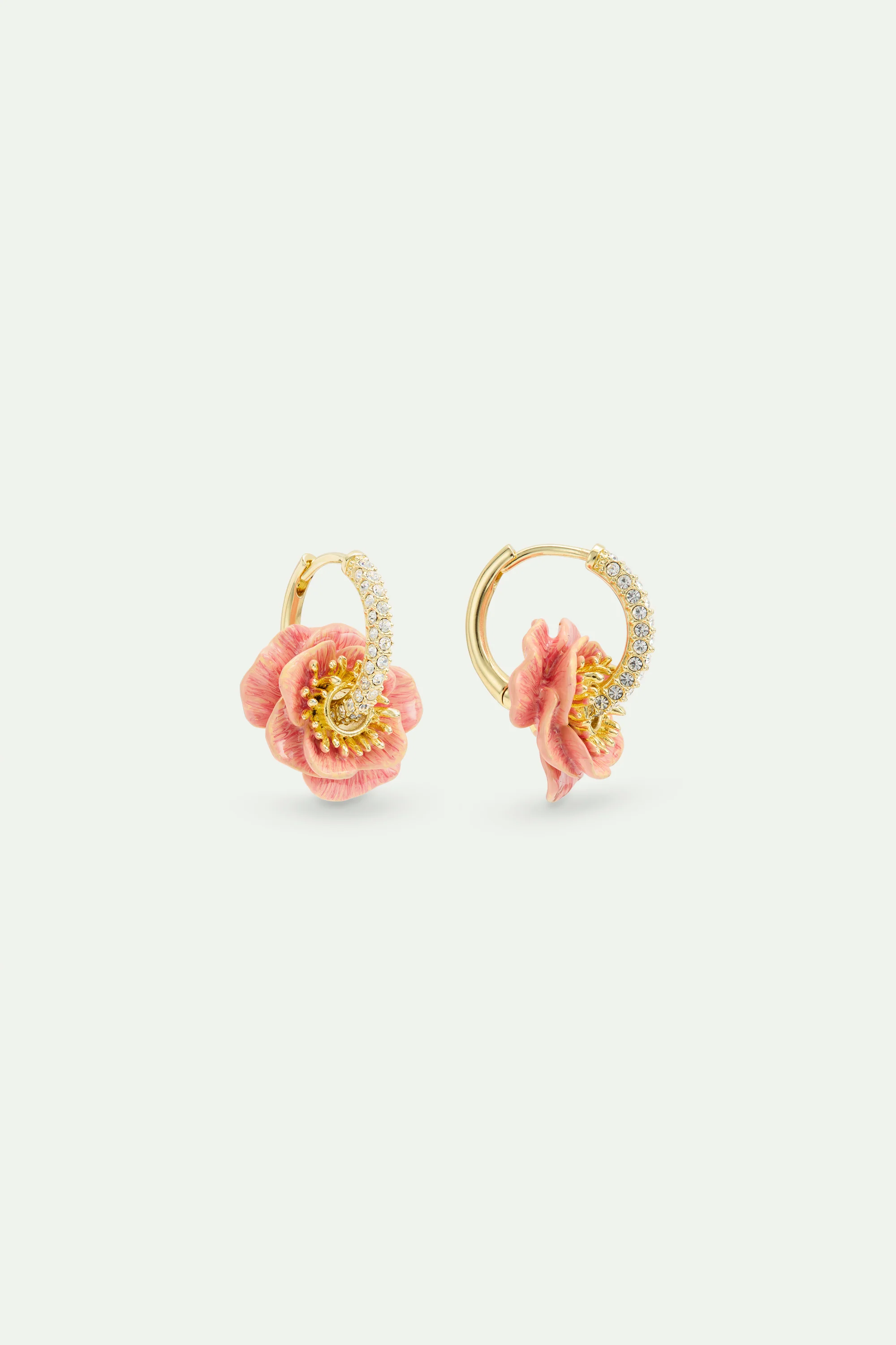 Boucles d'oreilles créoles strassées et anémone rose - Image 3