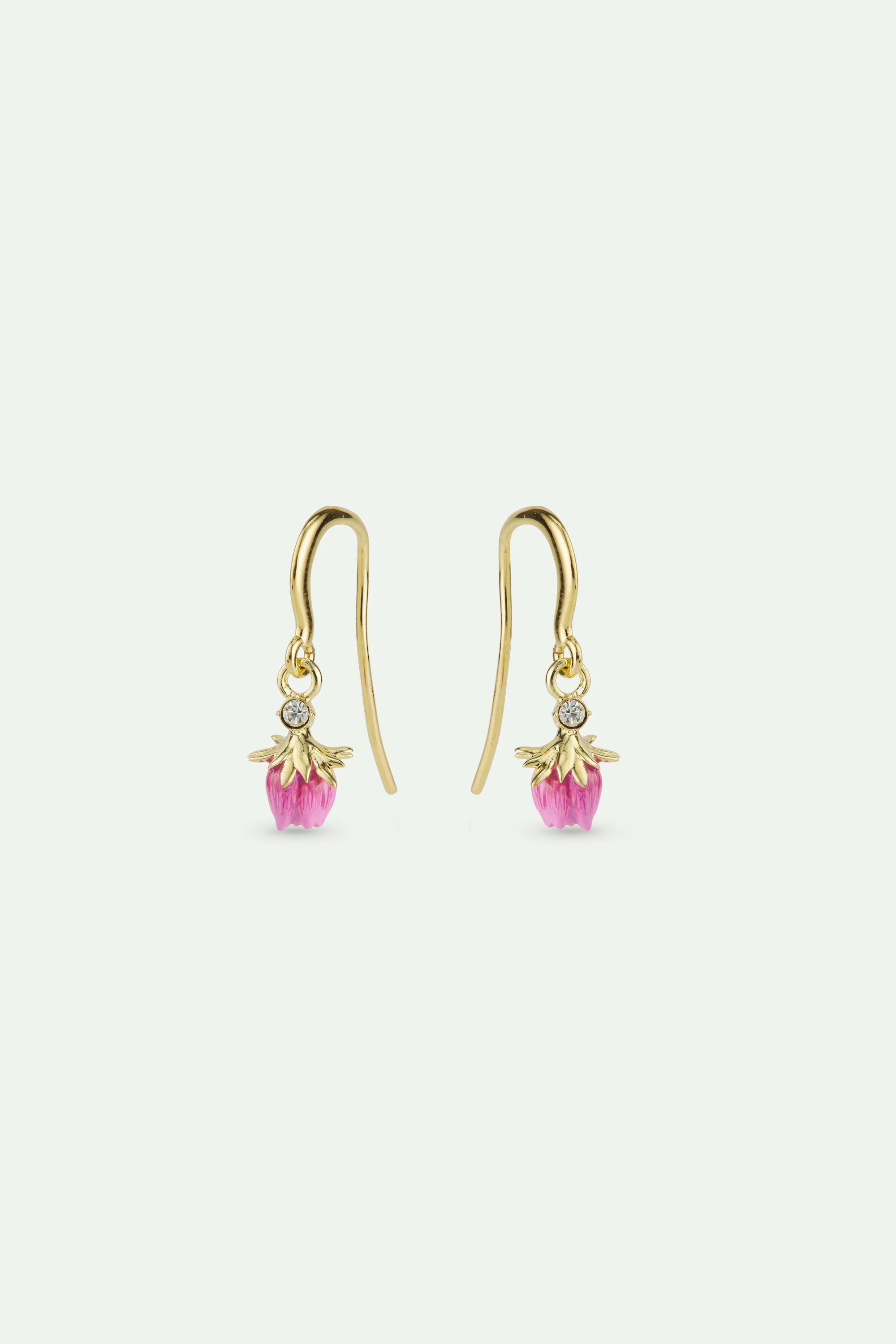 Boucles d'oreilles crochet bouton de rose pendant et cristal blanc
