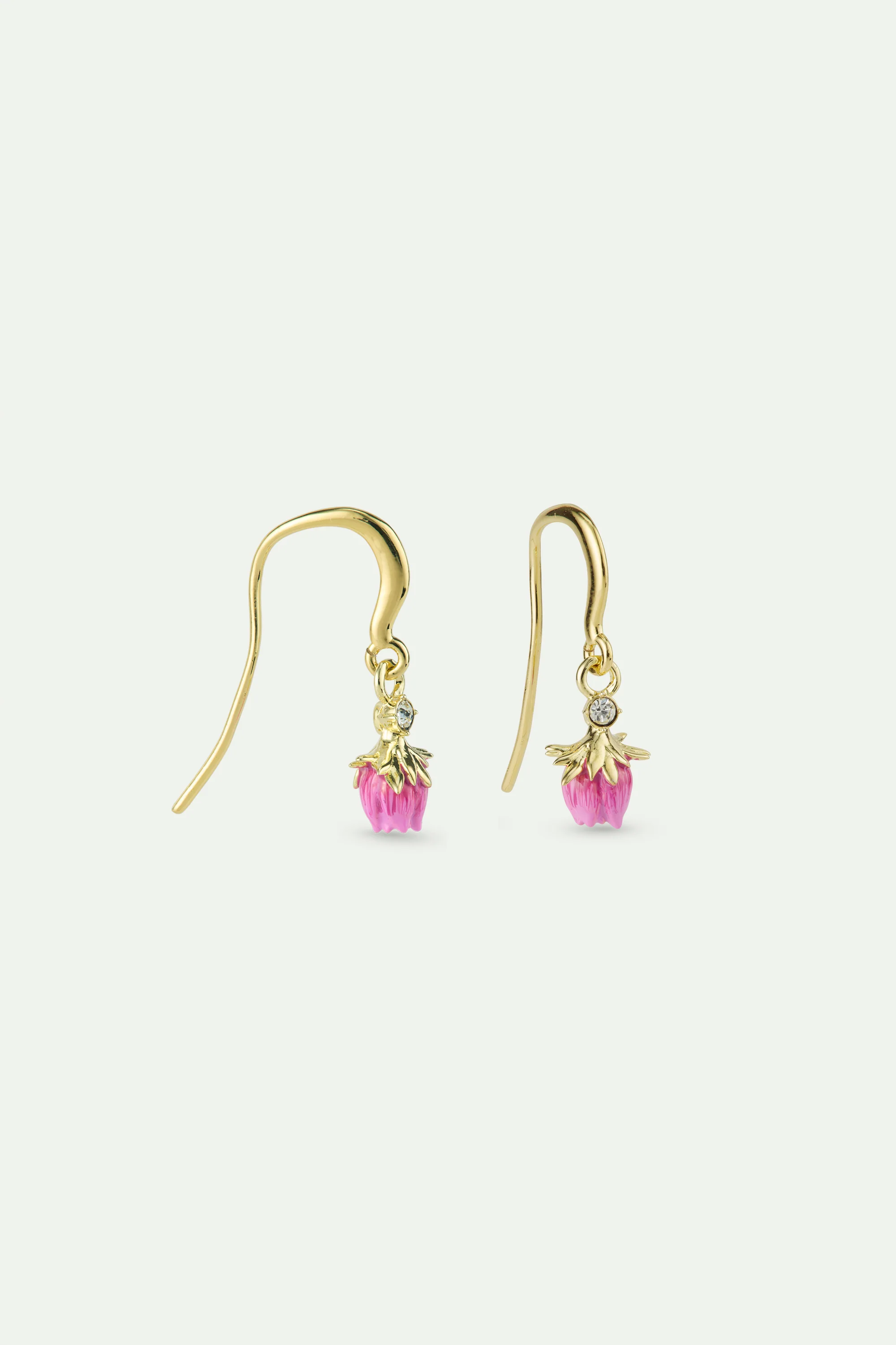 Boucles d'oreilles crochet bouton de rose pendant et cristal blanc - Image 3