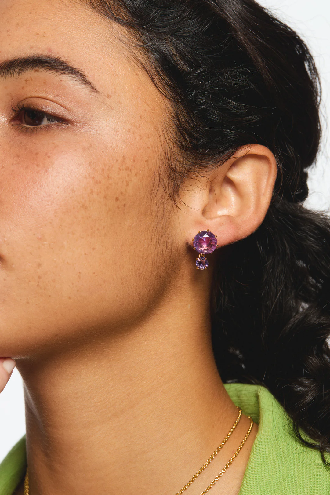 Boucles d'oreilles deux pierres La Diamantine lavande - Image 2