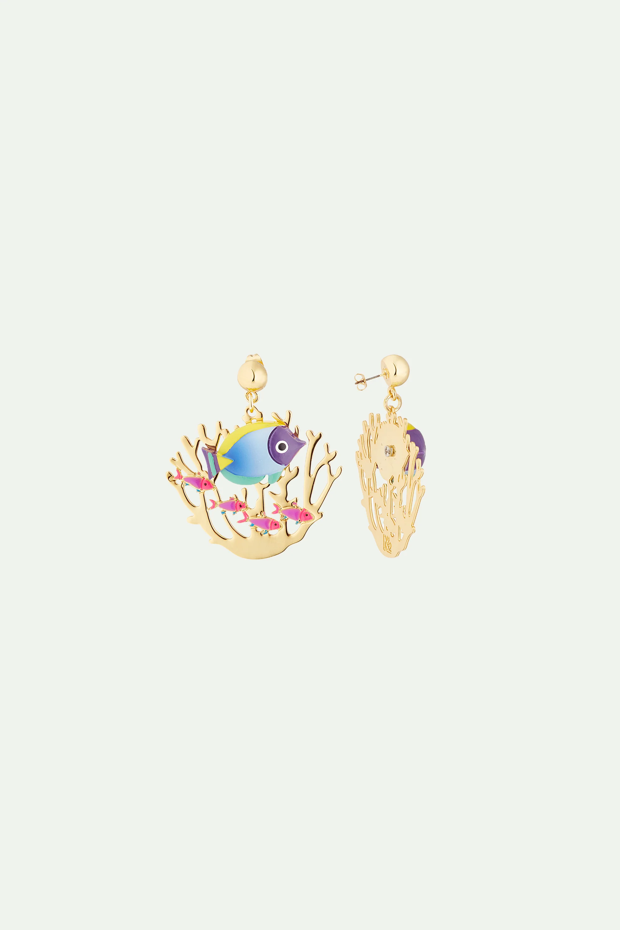 Boucles d'oreilles dorées poissons et corail - Image 3