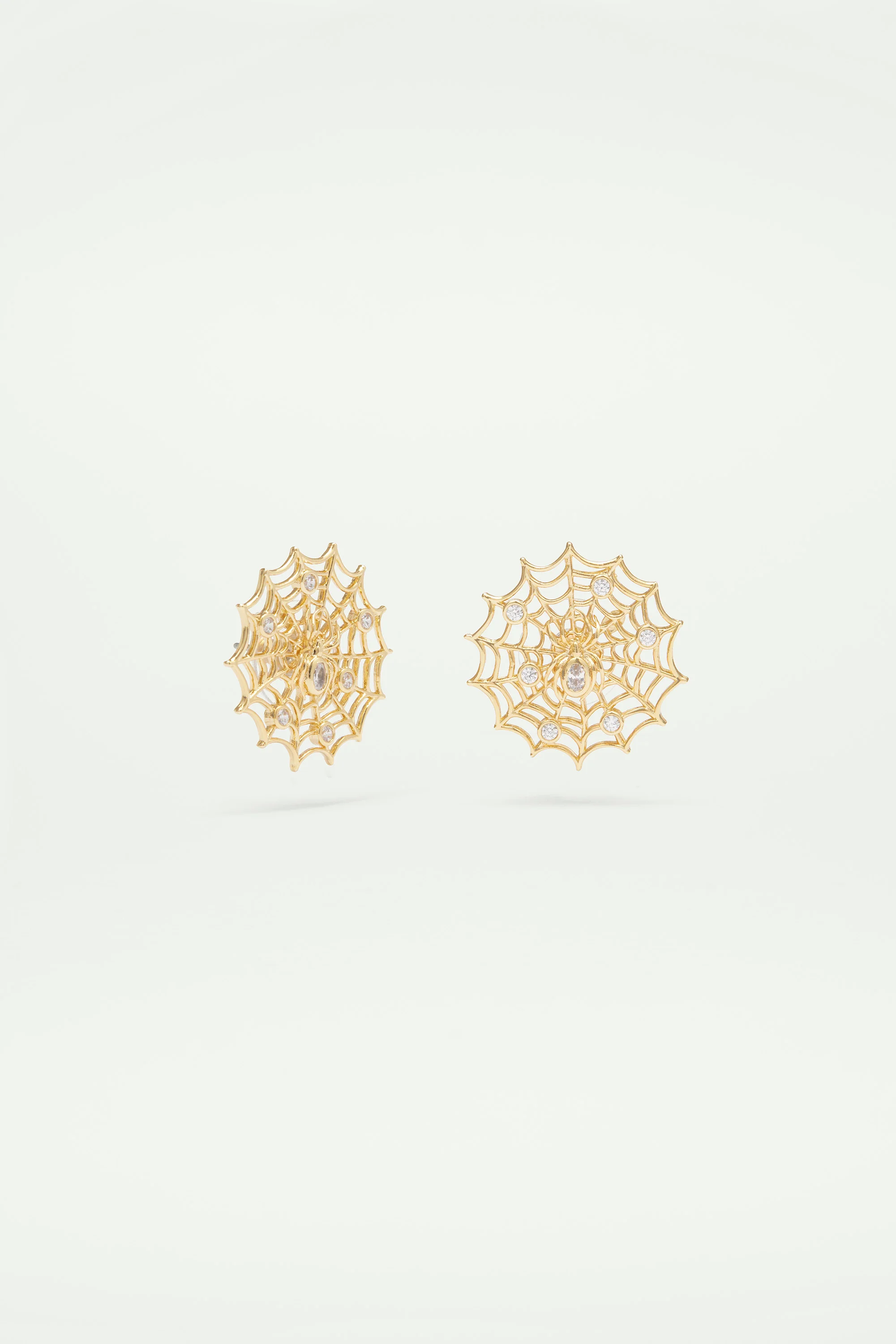 Boucles d'oreilles dorées toile d'araignée et cristaux - Image 3