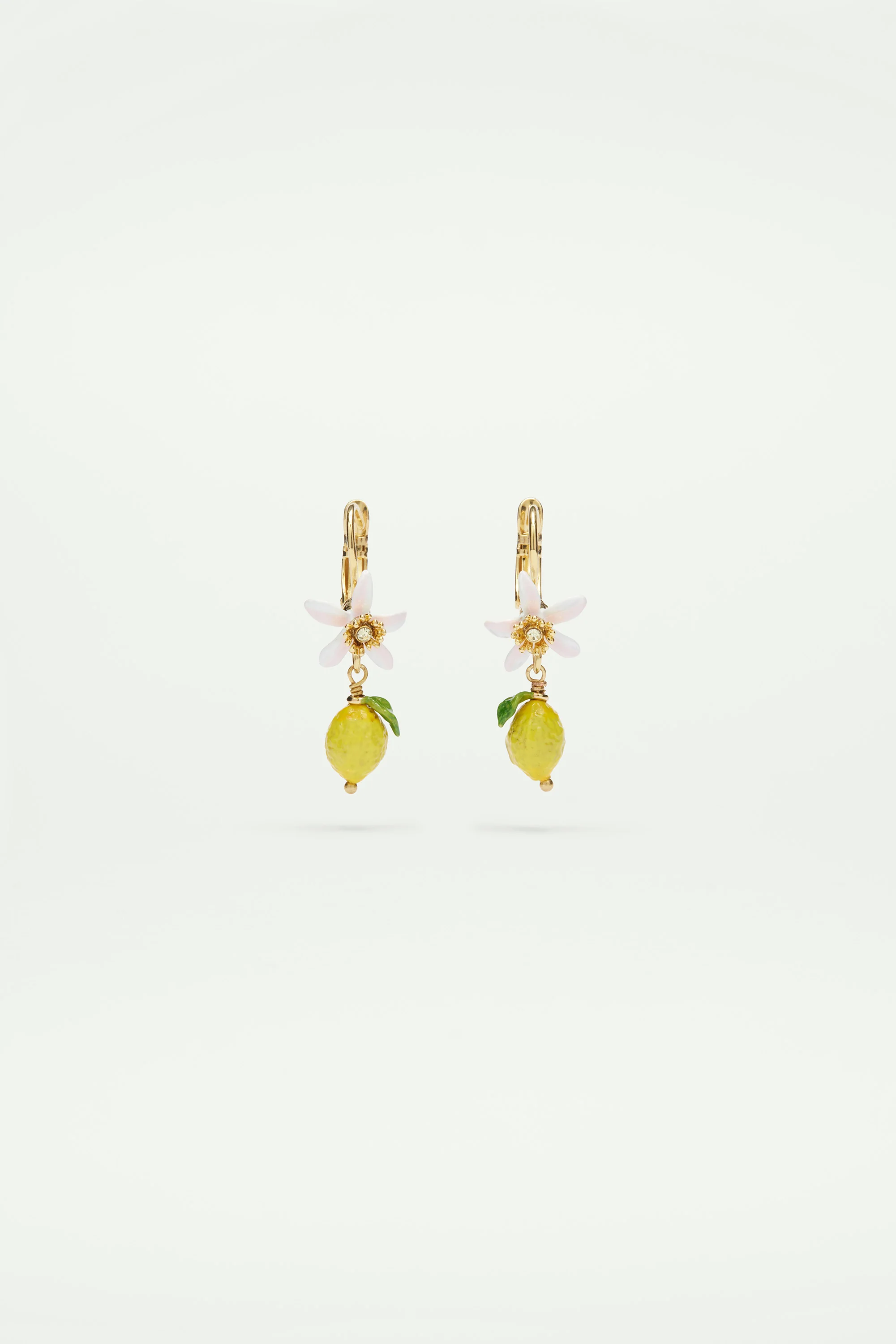Boucles d'oreilles dormeuses citron et fleur blanche