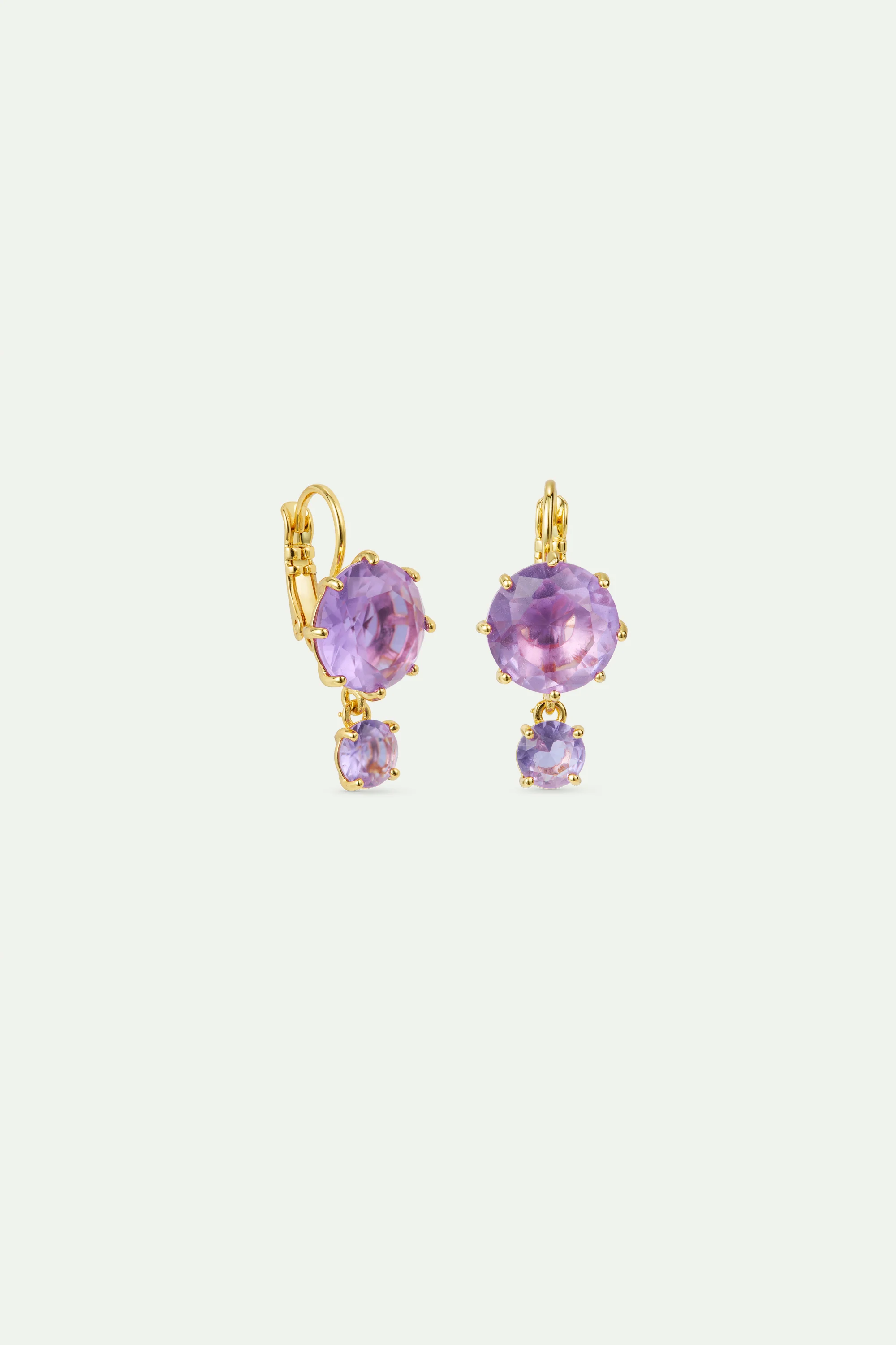 Boucles d'oreilles dormeuses deux pierres La Diamantine lavande - Image 2