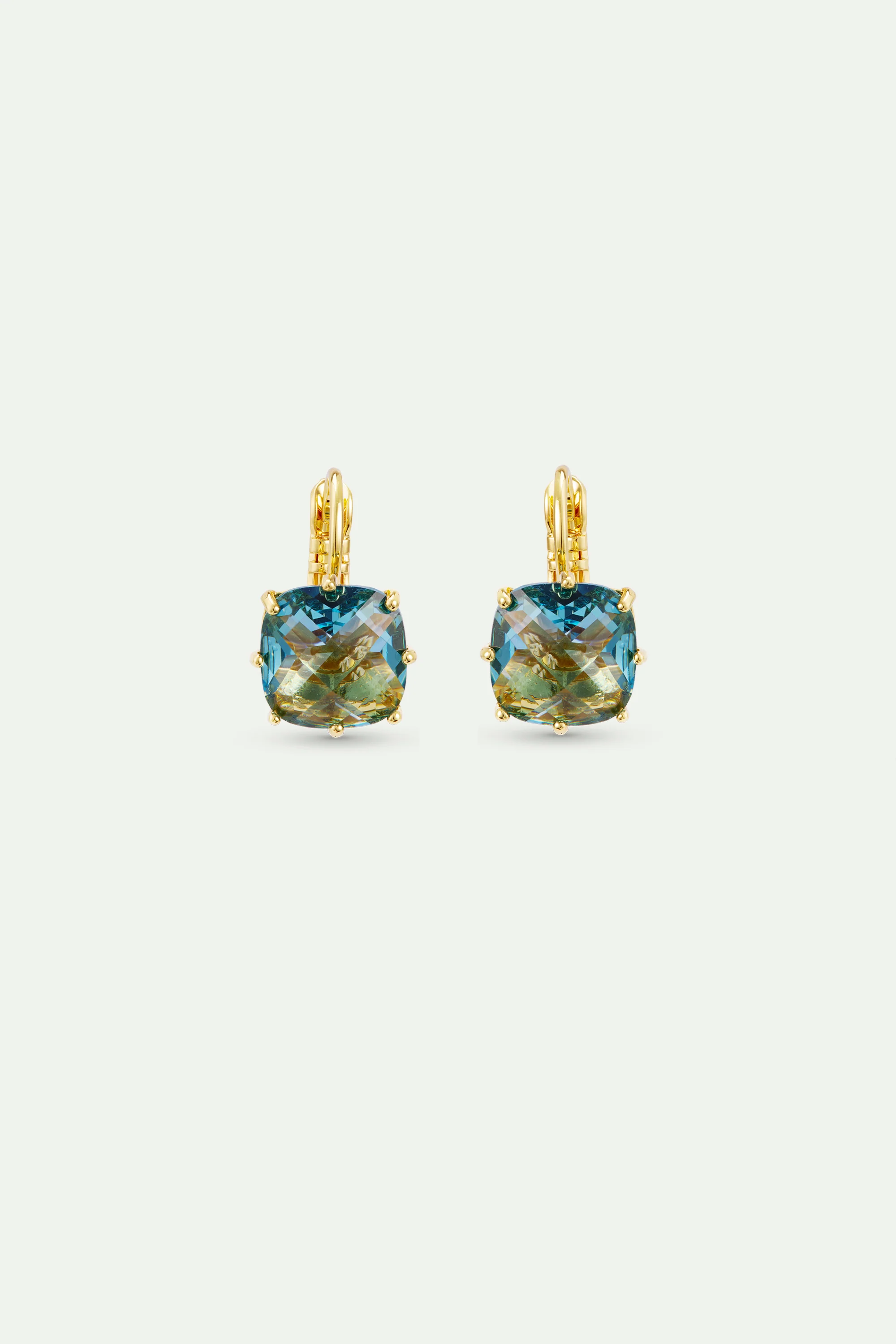 Boucles d'oreilles dormeuses Diamantine pierre carrée Acqua Azzurra