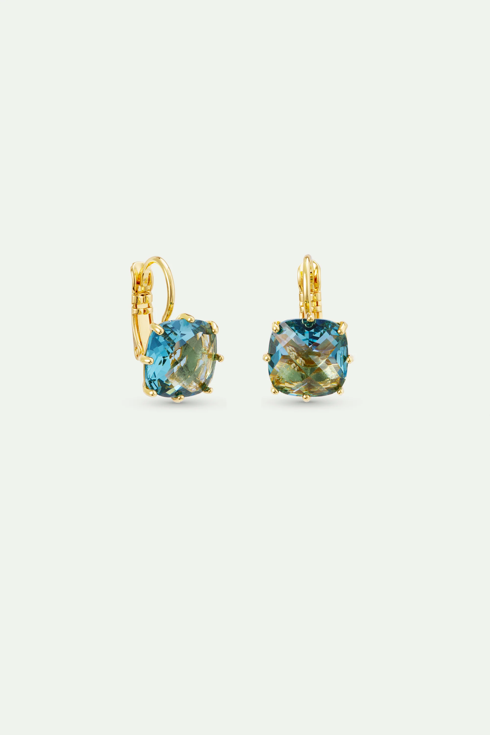 Boucles d'oreilles dormeuses Diamantine pierre carrée Acqua Azzurra - Image 2