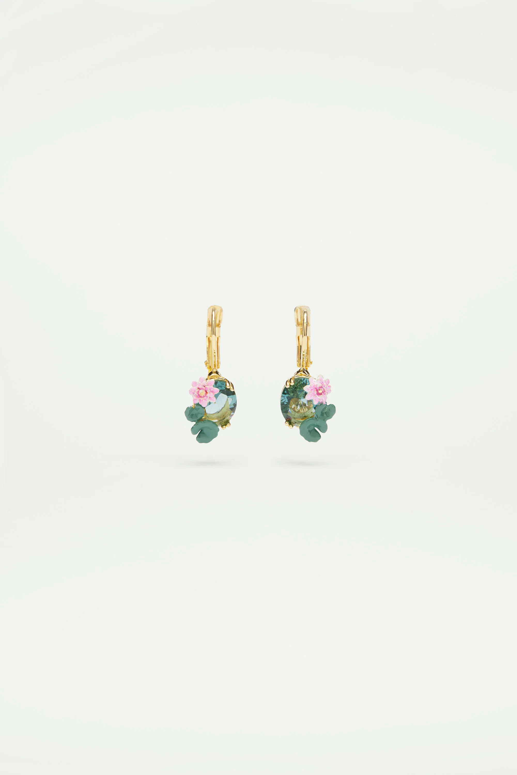 Boucles d'oreilles dormeuses fleur de lotus et pierre bleue