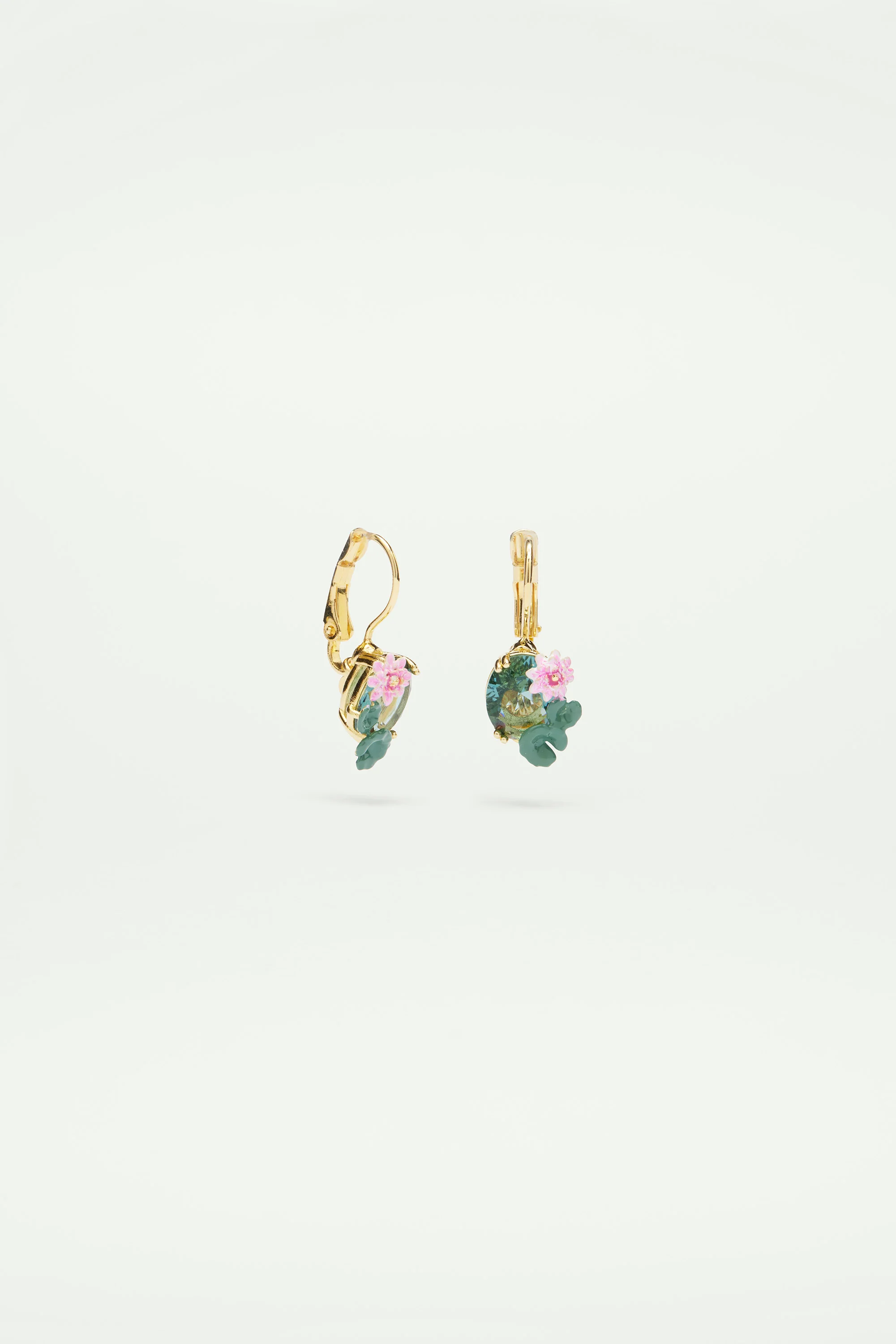 Boucles d'oreilles dormeuses fleur de lotus et pierre bleue - Image 2