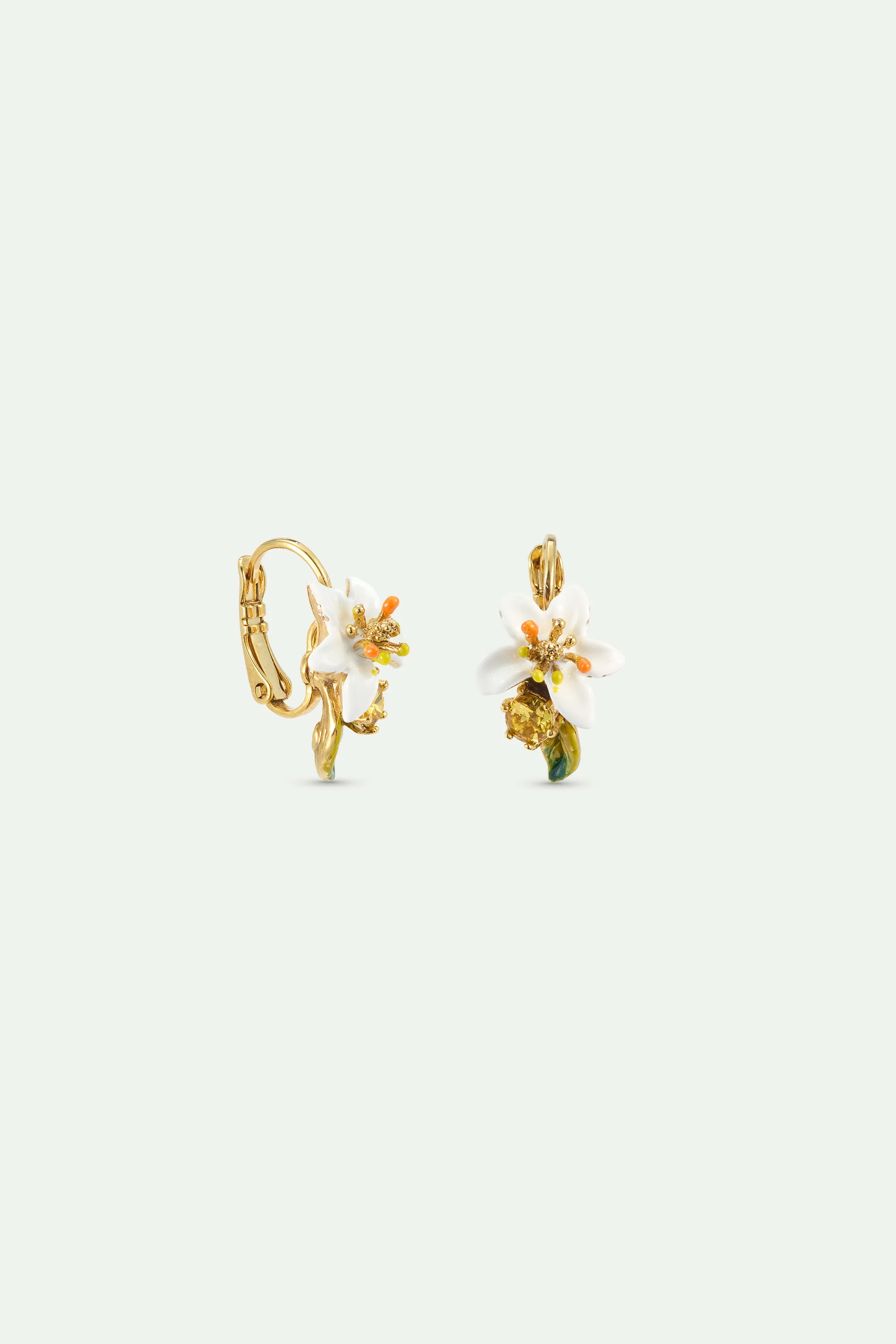 Boucles d'oreilles dormeuses fleur d'oranger et pierre jaune - Image 2