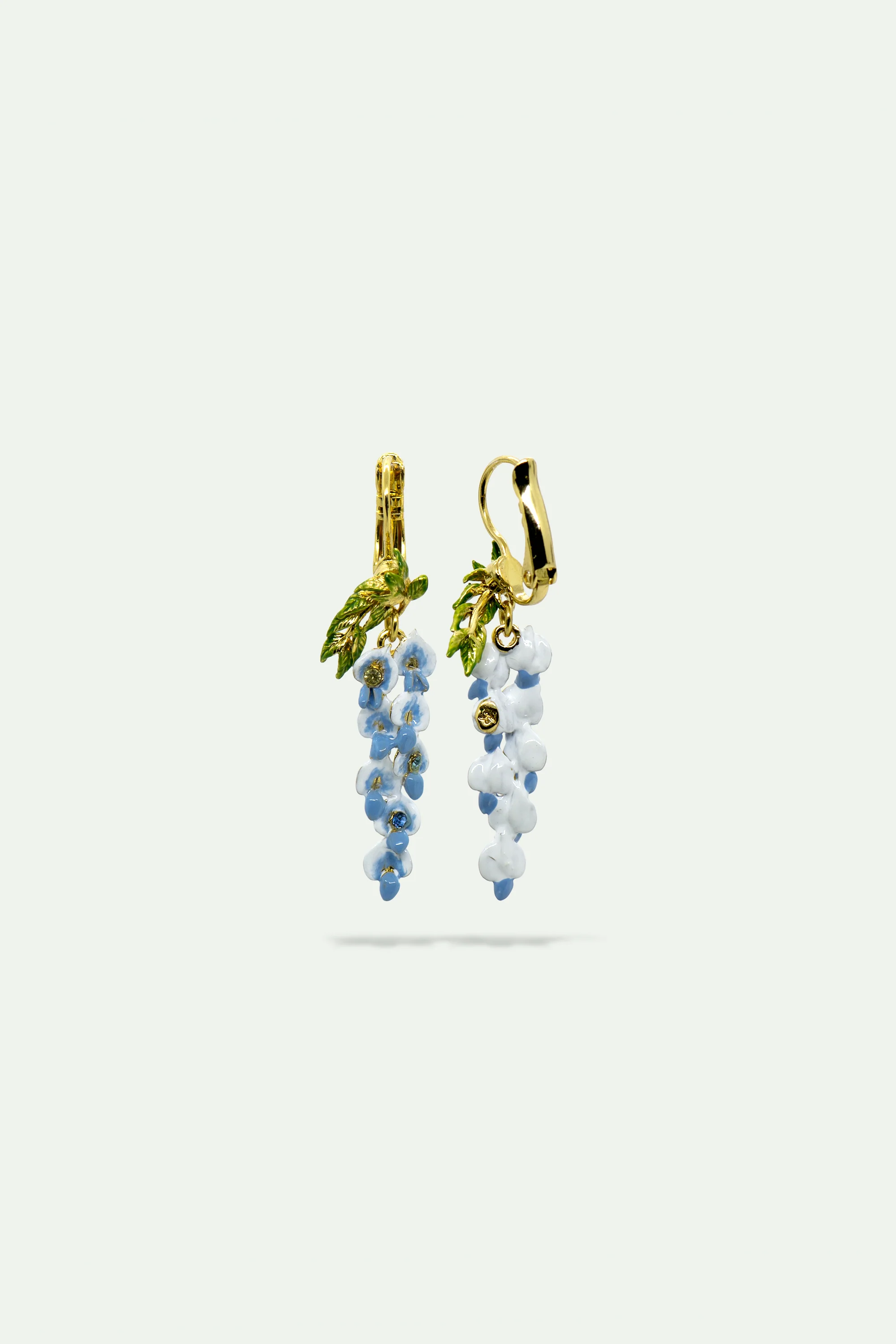 Boucles d'oreilles dormeuses fleurs de glycines et cristaux - Image 2