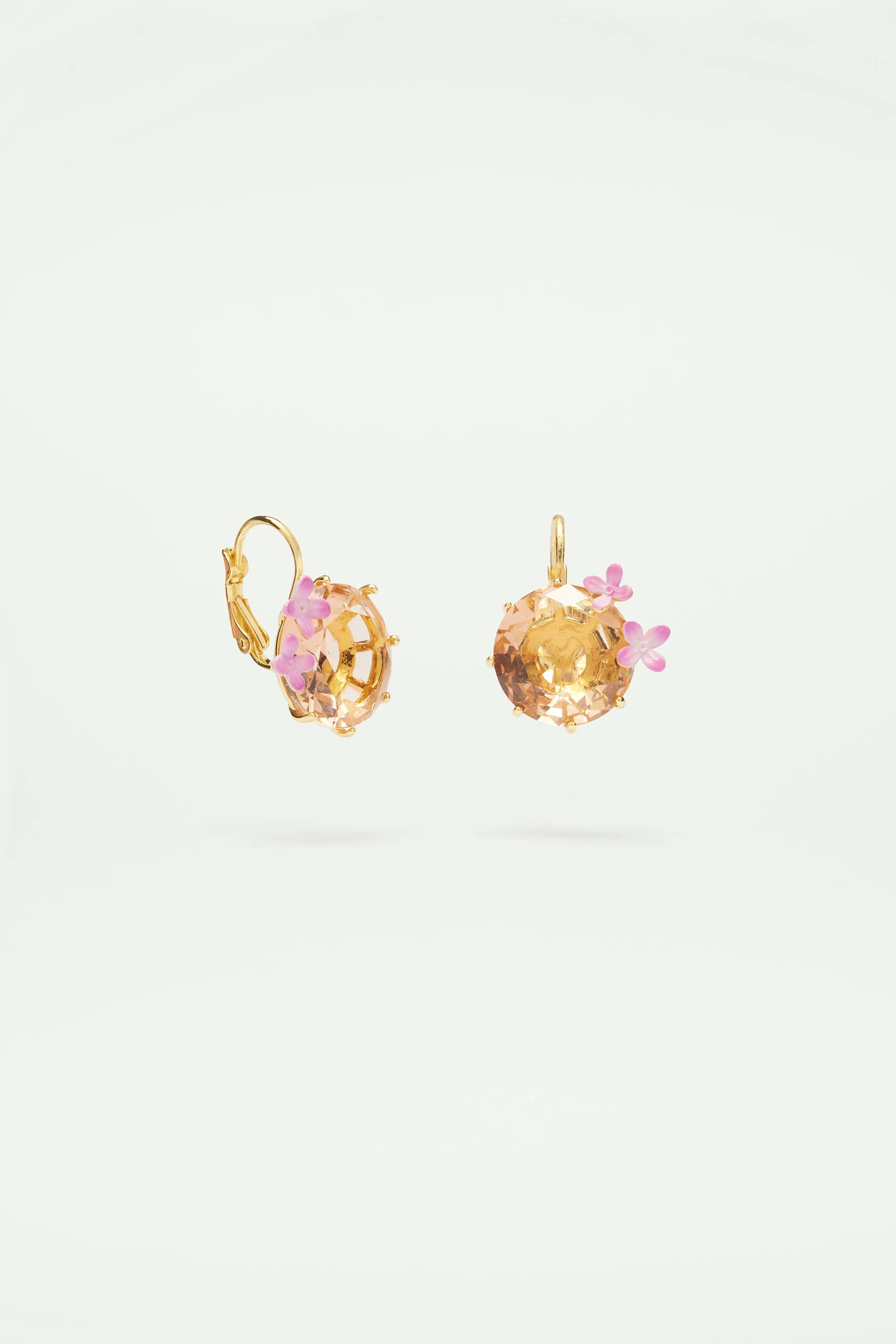 Boucles d'oreilles dormeuses fleurs et pierre ronde la diamantine rose abricot - Image 6