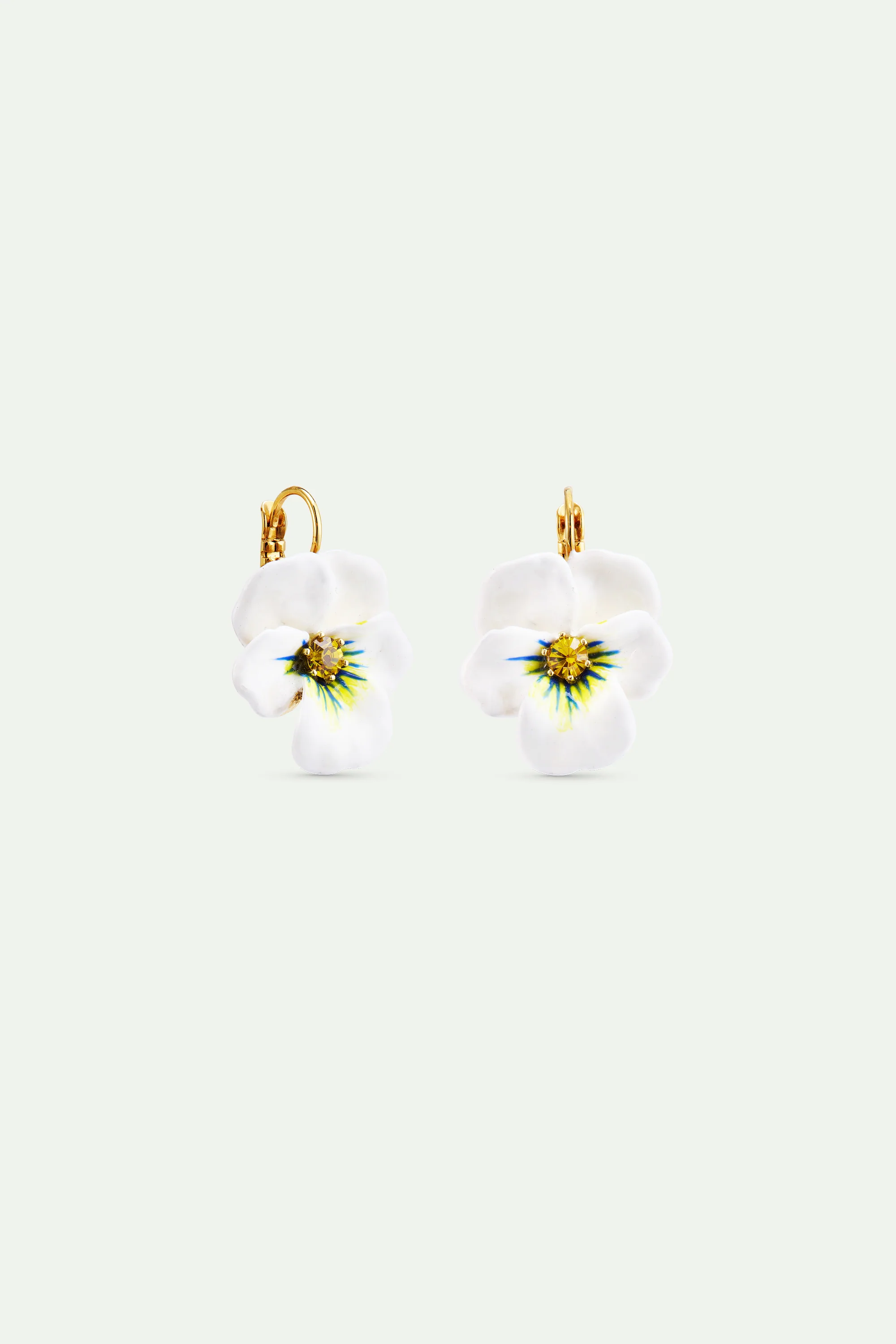 Boucles d'oreilles dormeuses pensée blanche et cristal taillé - Image 3